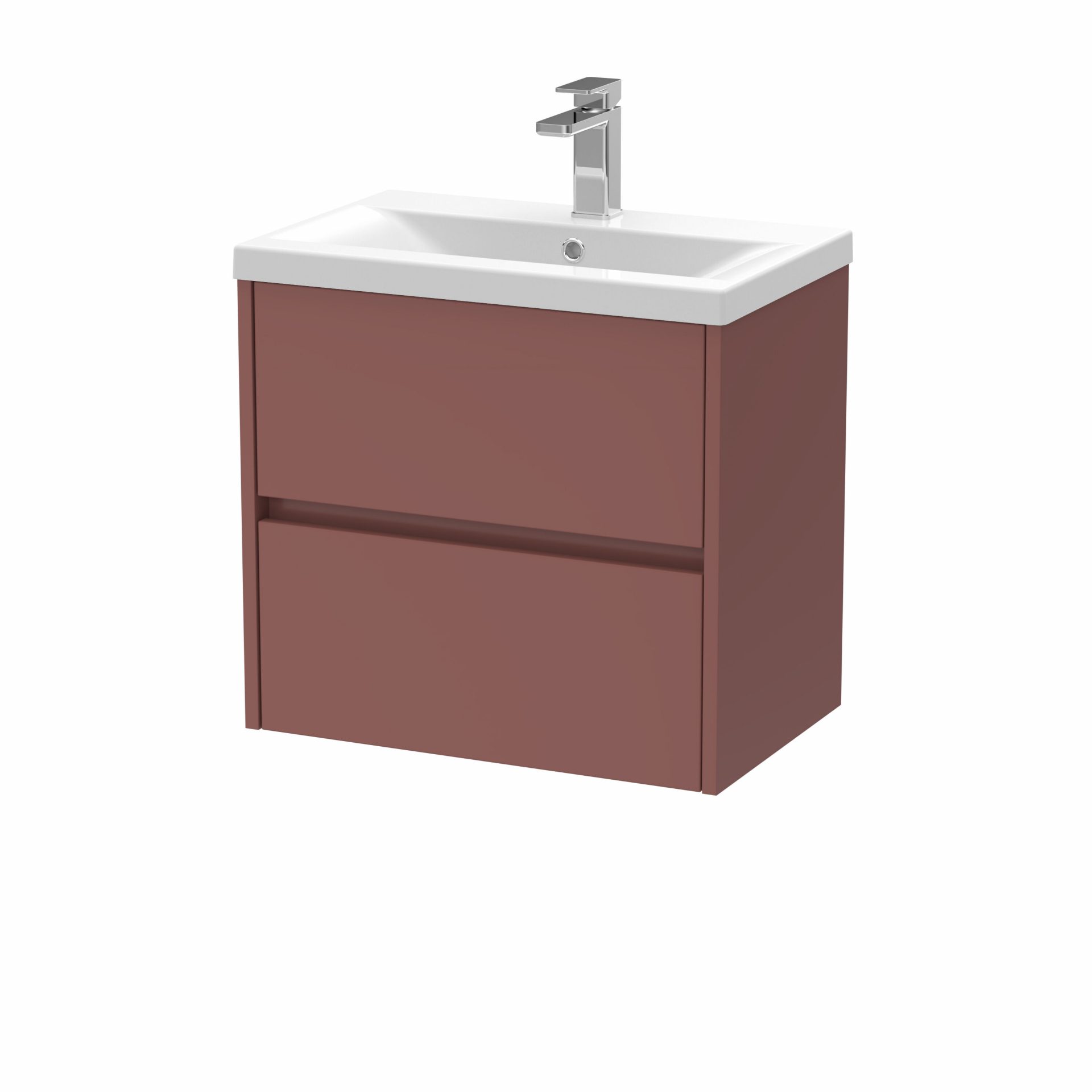Nuie Havana 600mm 2 Drawer Wall Hung Unit & Mid Edge Basin – Smoked Red