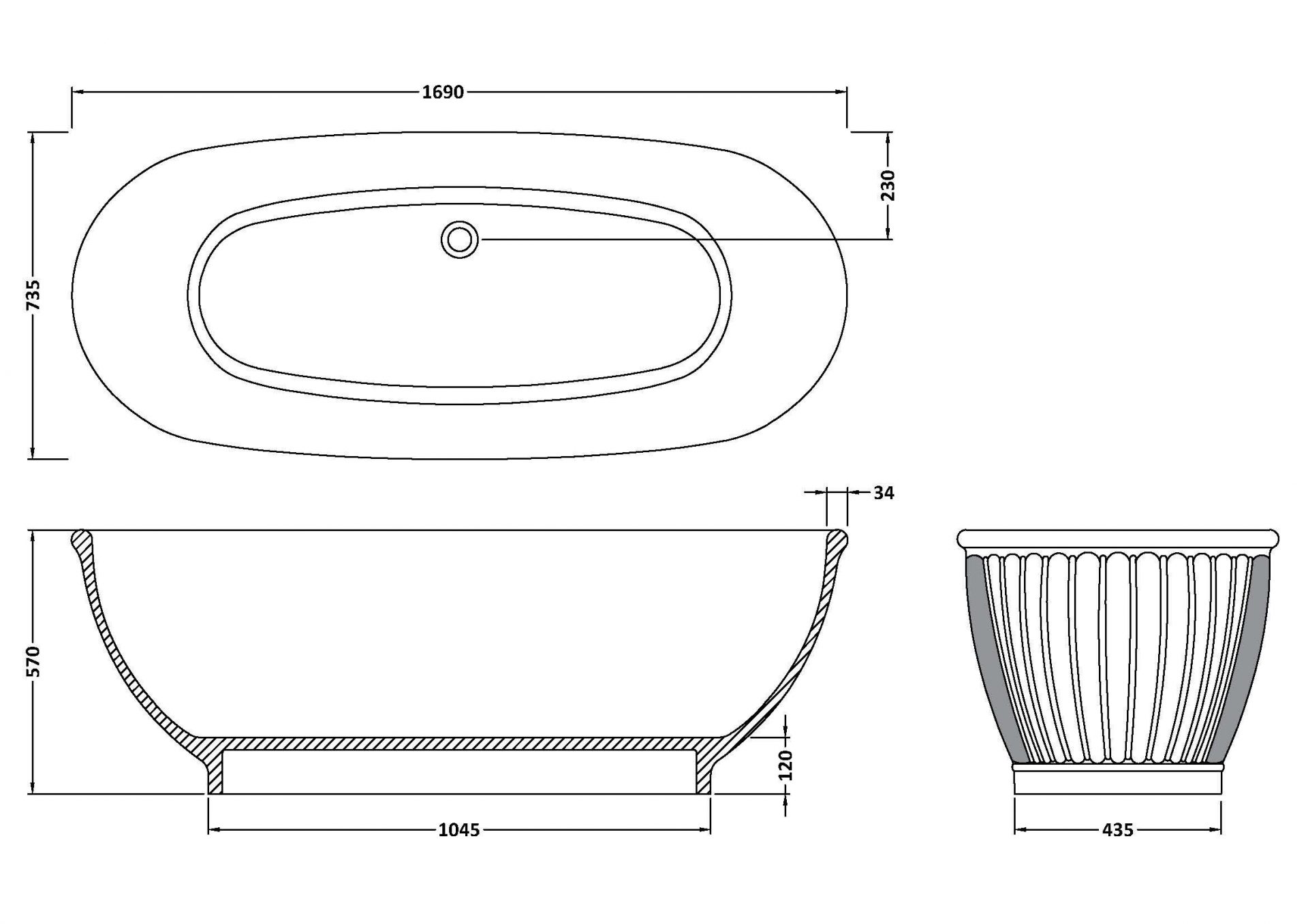 BC Designs Casini 1690mm Polished/Matt White Freestanding Bath