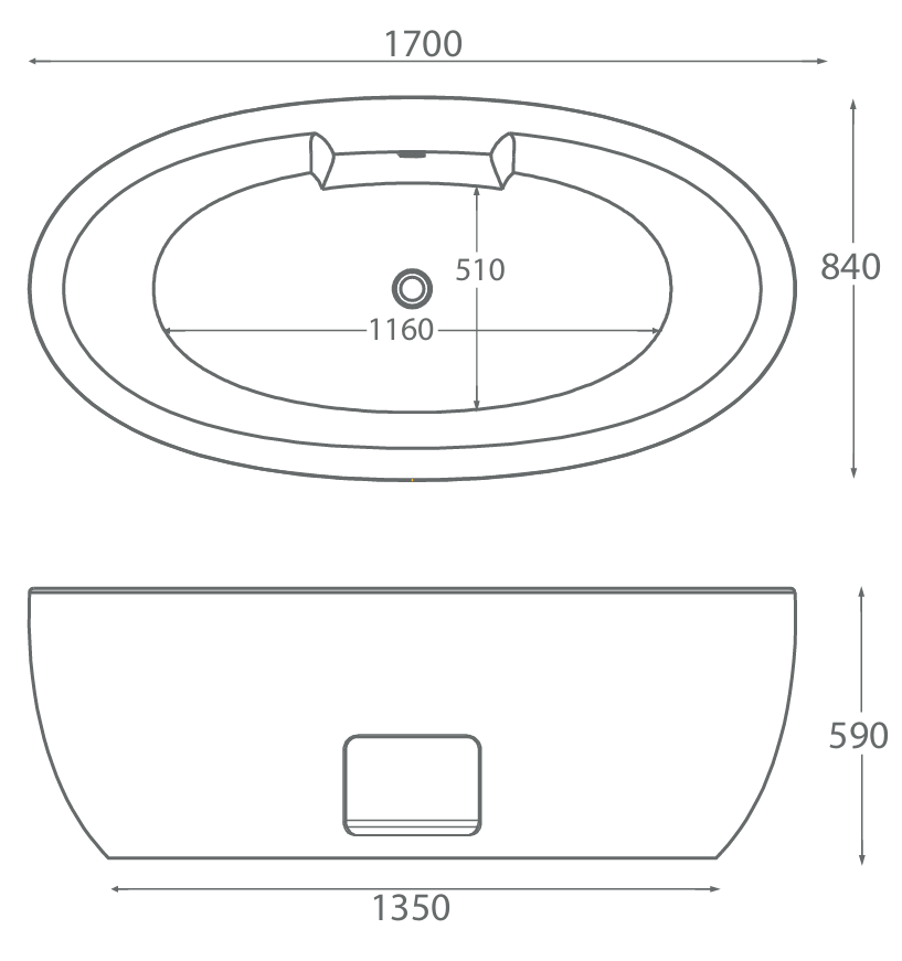 Qualitex Iconic Baths Opal Freestanding Bath 1700x840mm