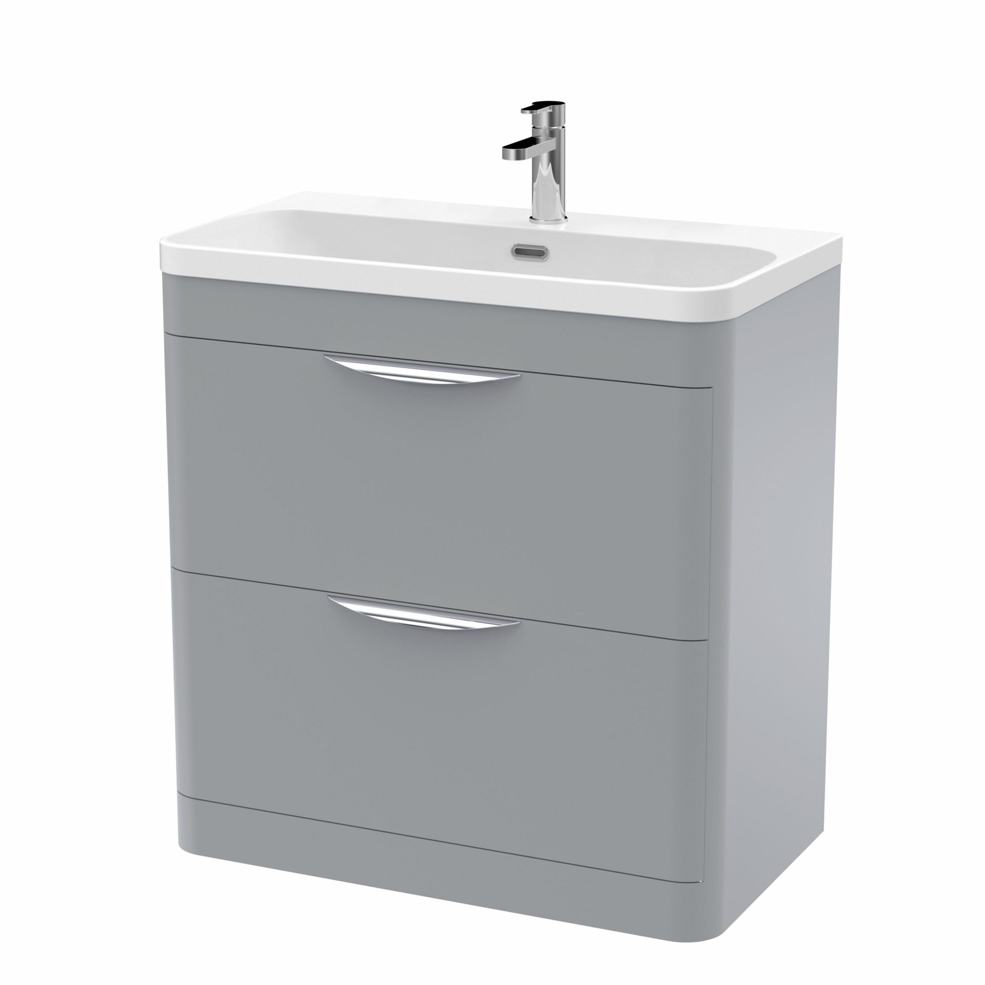 Nuie Parade 800mm 2 Drawer Floorstanding Vanity Unit & Thin-Edge Ceramic Basin – Satin Grey