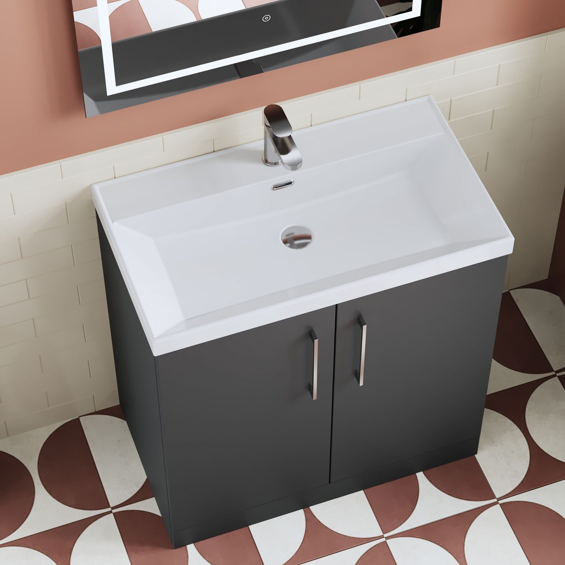 Nuie Lux Kivo 800mm 2 Door Floorstanding Vanity Unit – Soft Black