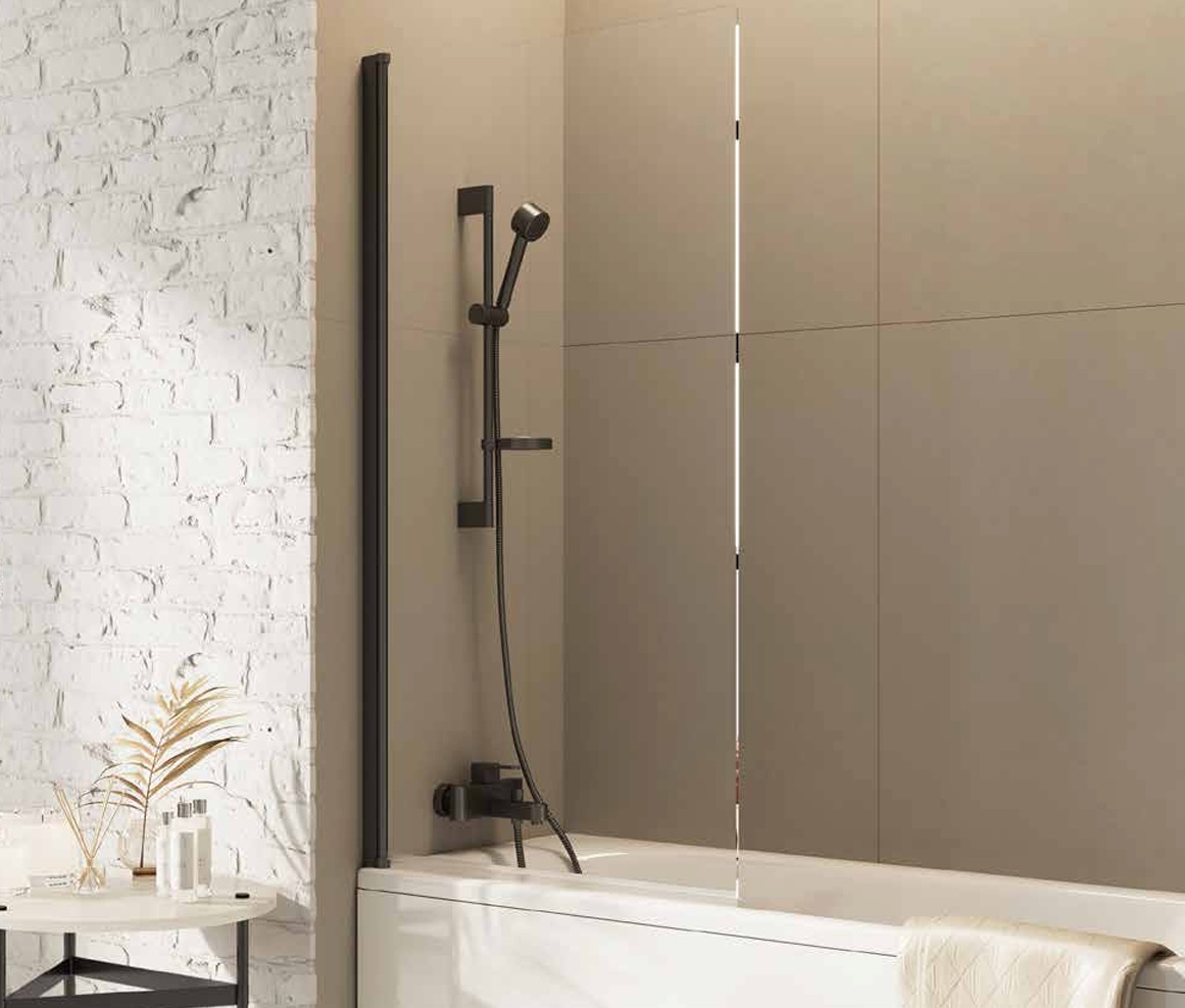 Dawn Thalia 1500x800mm Single Panel Bath Screen - Gunmetal - Get My Taps