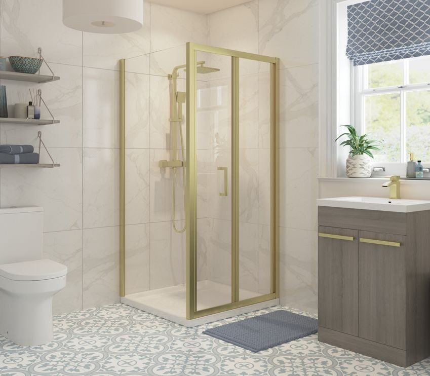 MyBathrooms Optimum Original Bi-fold Door Shower Enclosure – Brushed Brass