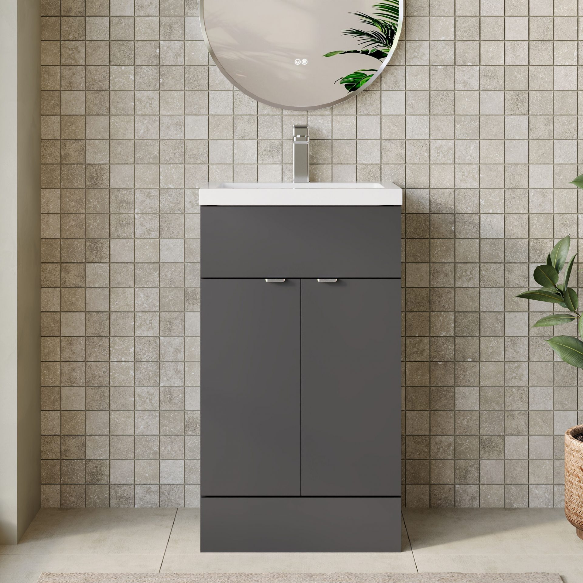 Hudson Reed Fusion Full Depth 500mm 2 Door Floor Standing Vanity Unit – Gloss Grey