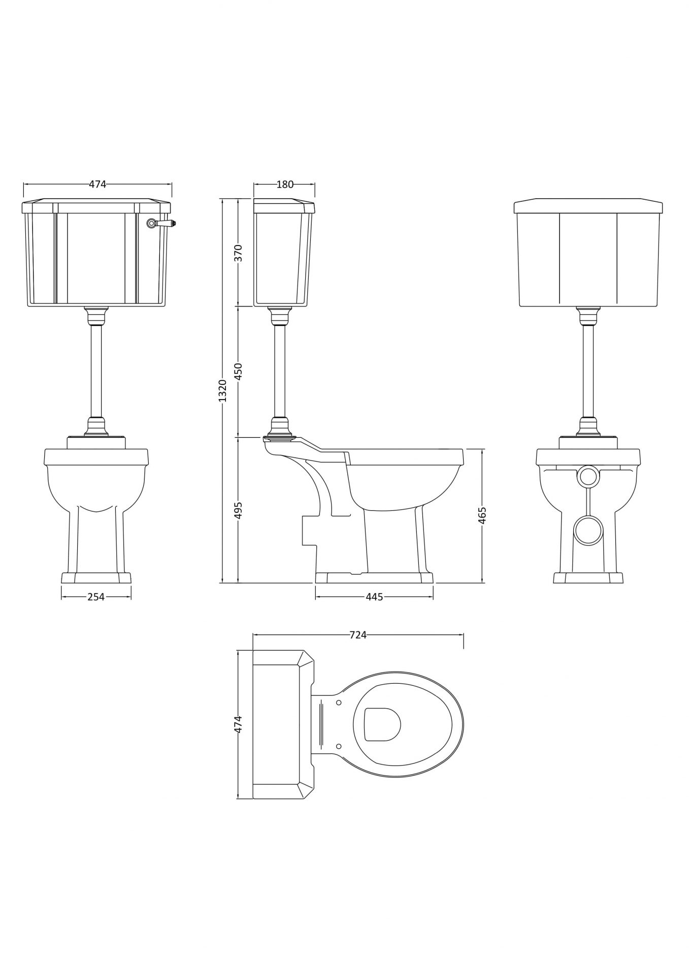 Old London Richmond Comfort Height Mid Level Pan, Cistern & Pipe Kit