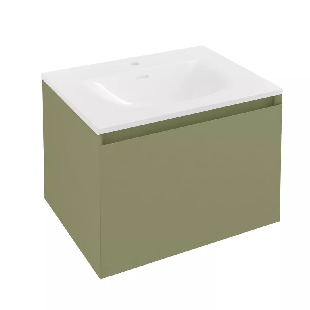 Eastbrook Badbury 600mm 1 Drawer Wall Hung Unit & Basin – Savannah Green