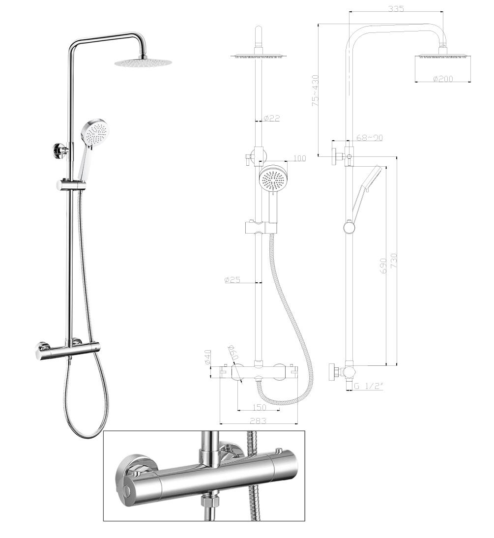 MyStyle Firm Round Exposed Thermostatic Shower with Easy Fix Kit – Chrome