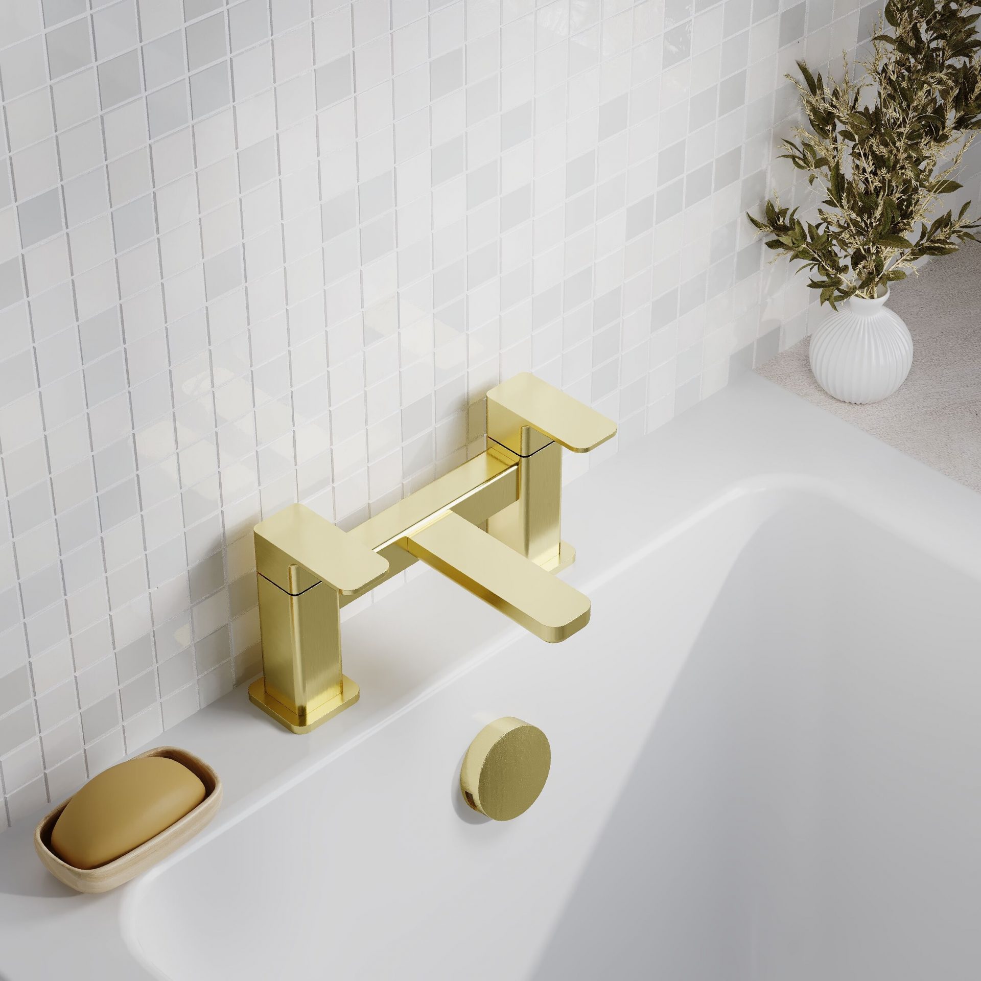 Nuie Windon Deck Mounted Bath Filler – Brushed Brass