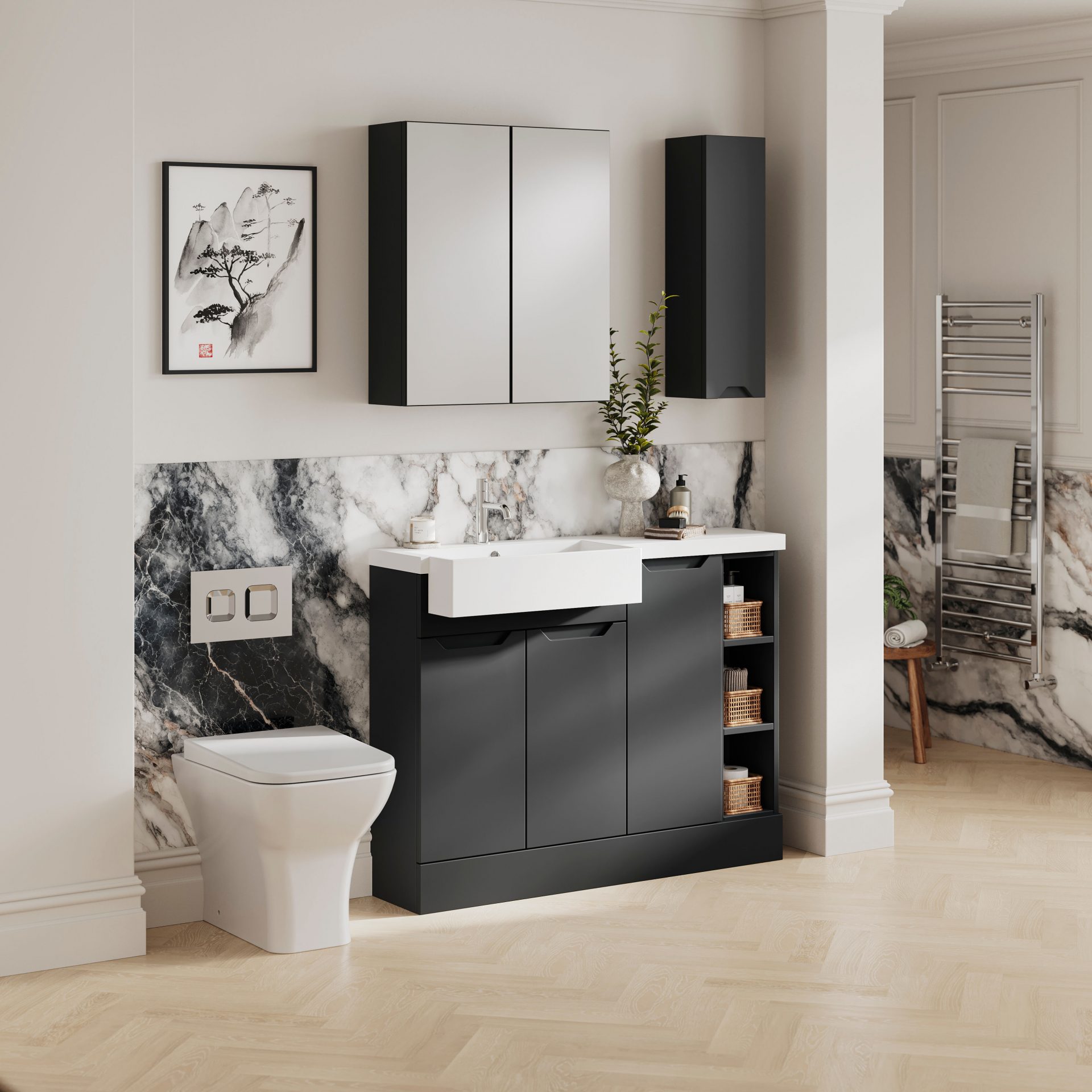 Nuie Lux Loave 300mm 1 Door Slim Floorstanding Base Unit – Soft Black