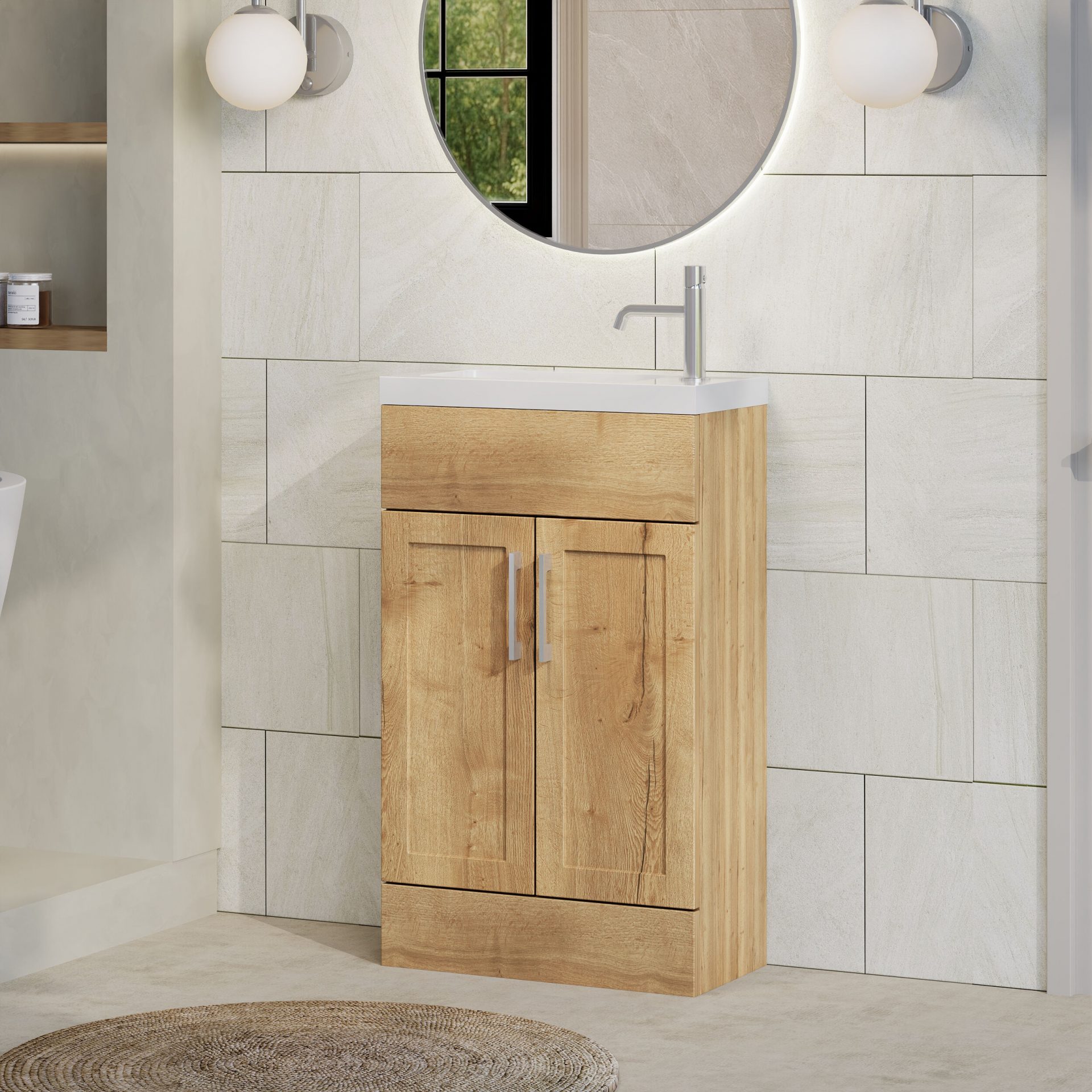 Nuie Lux Fable 500mm 2 Door Slim Floorstanding Unit – Autumn Oak