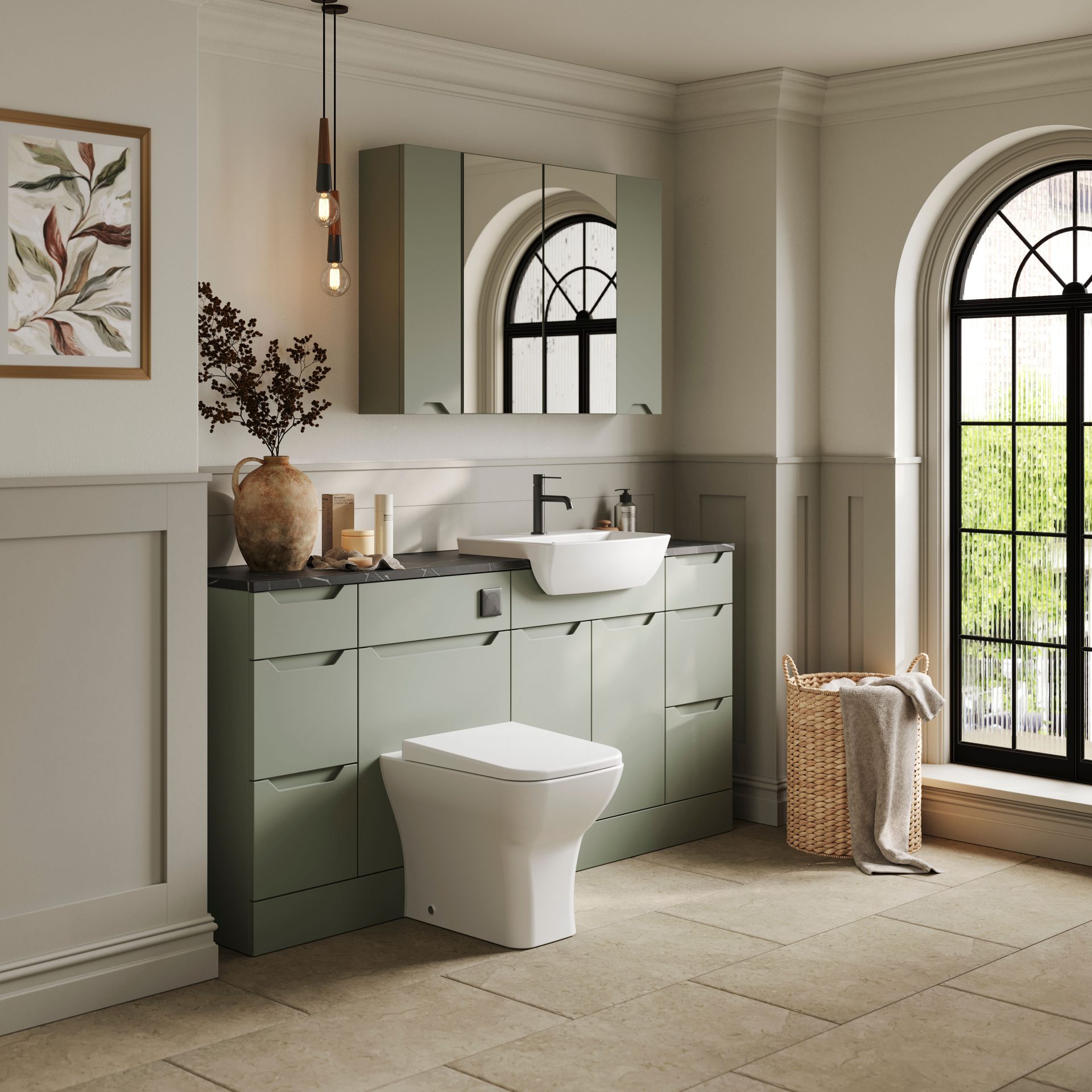 Nuie Lux Loave 600mm 2 Door Standard Floorstanding Unit – Fern Green
