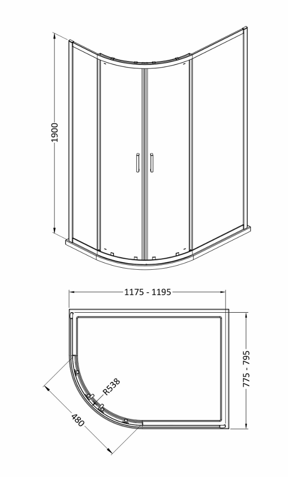 1200 x 800mm Brushed Brass Left Hand Offset Quadrant Shower Enclosure With White Tray and Waste