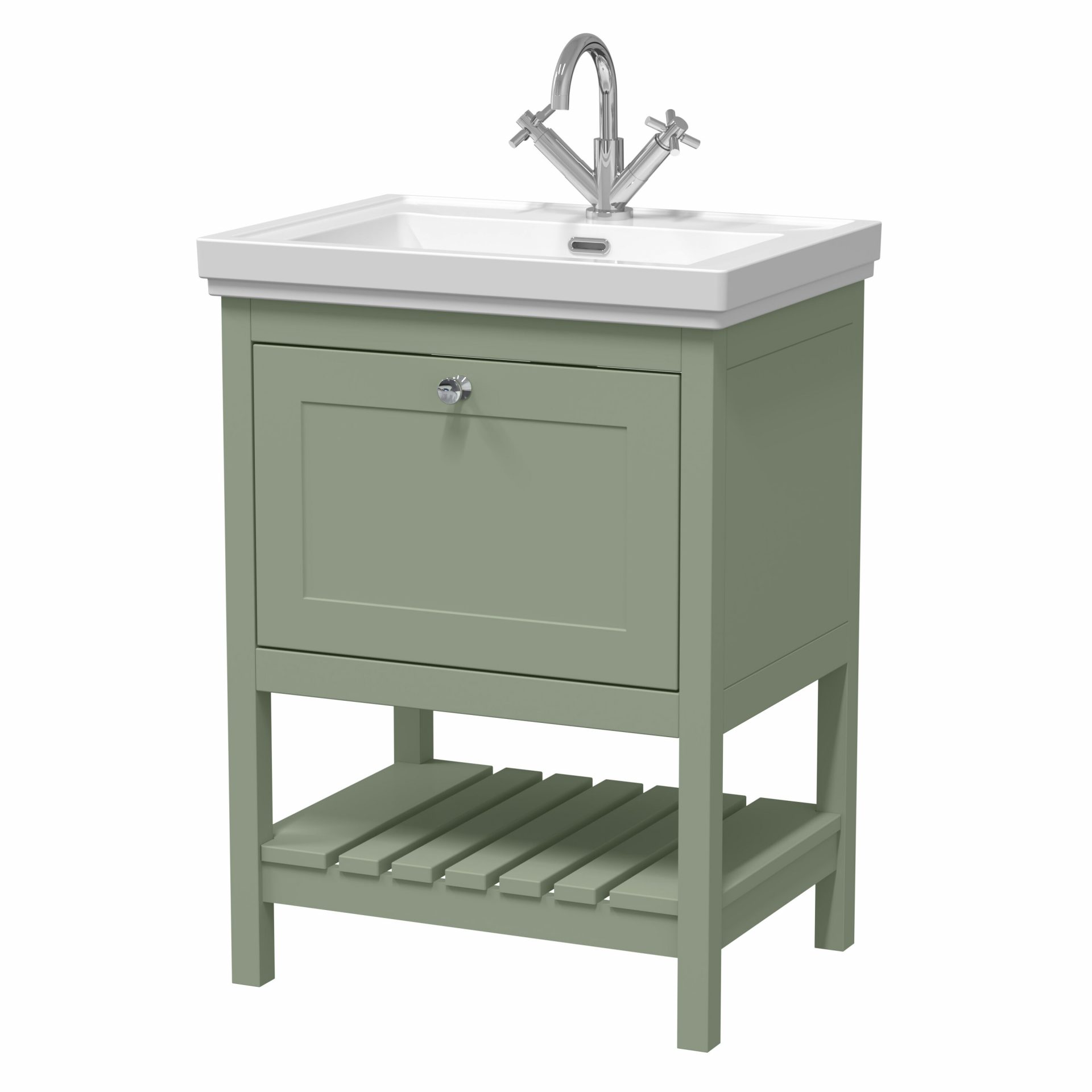 Old London Bexley 600mm 1 Drawer Floor Standing Vanity Unit & Basin – Fern Green