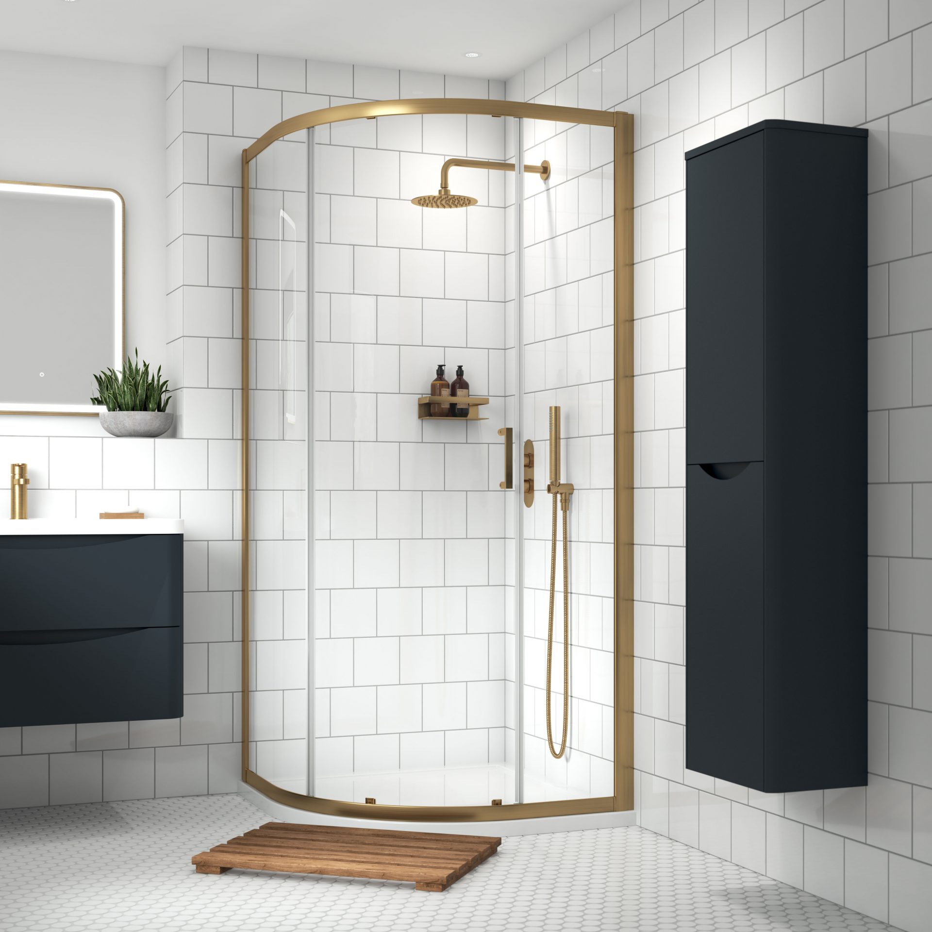 Nuie Rene 900mm Single Entry Quadrant Shower Enclosure – Brushed Brass
