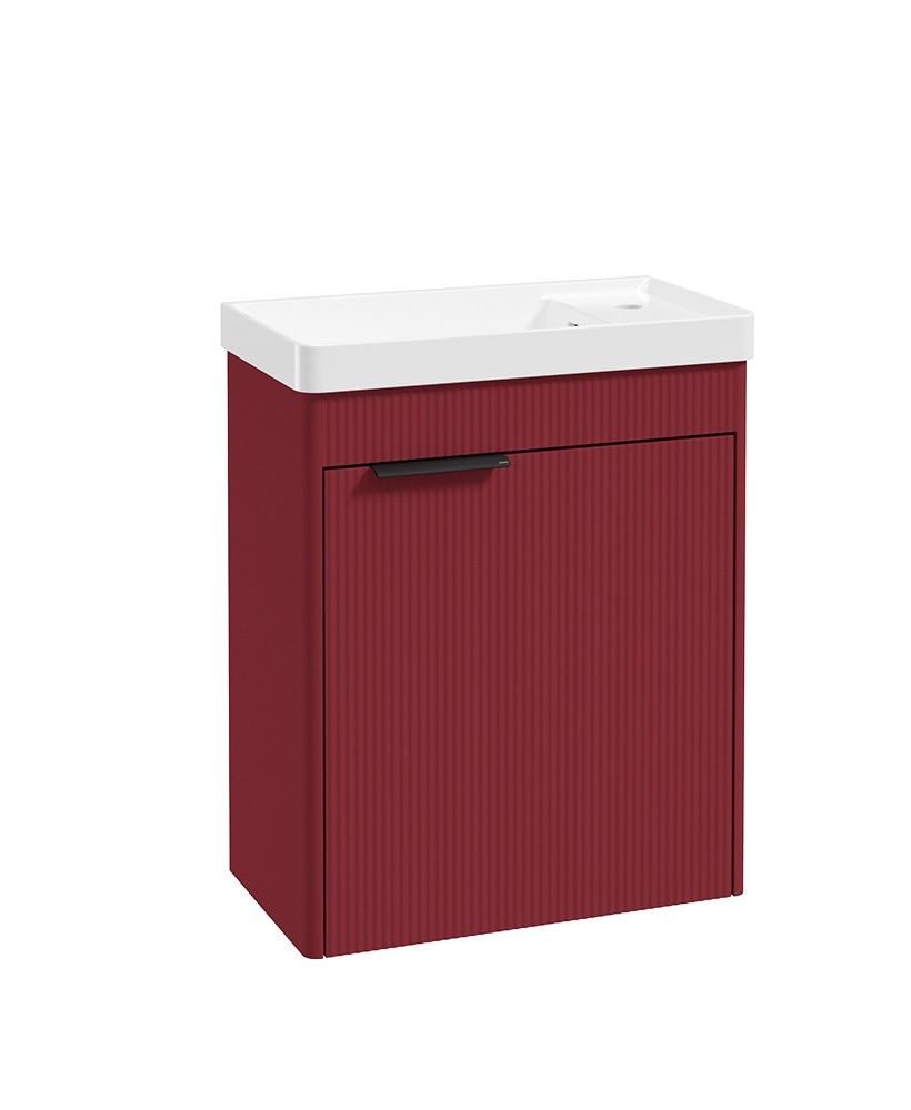 Sonas Reed Cloakroom 550mm 1 Door Wall Hung Unit & Basin – Ruby Fern – Matt Black Handle