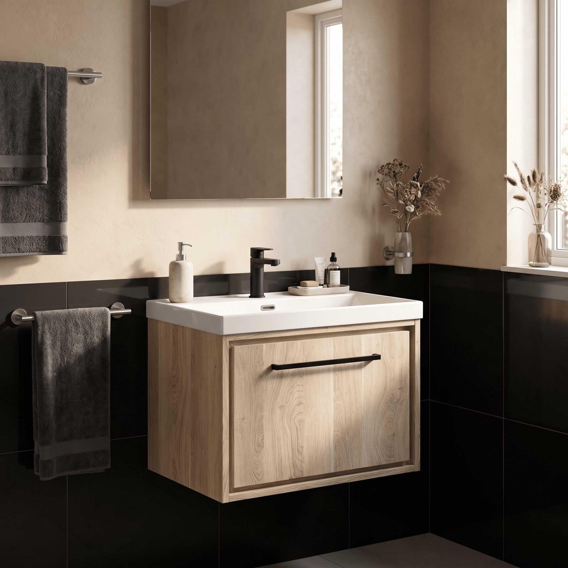 Hudson Reed Lille 600mm 1 Drawer Wall Hung Vanity Unit & Thin-Edge Basin – Bleached Oak