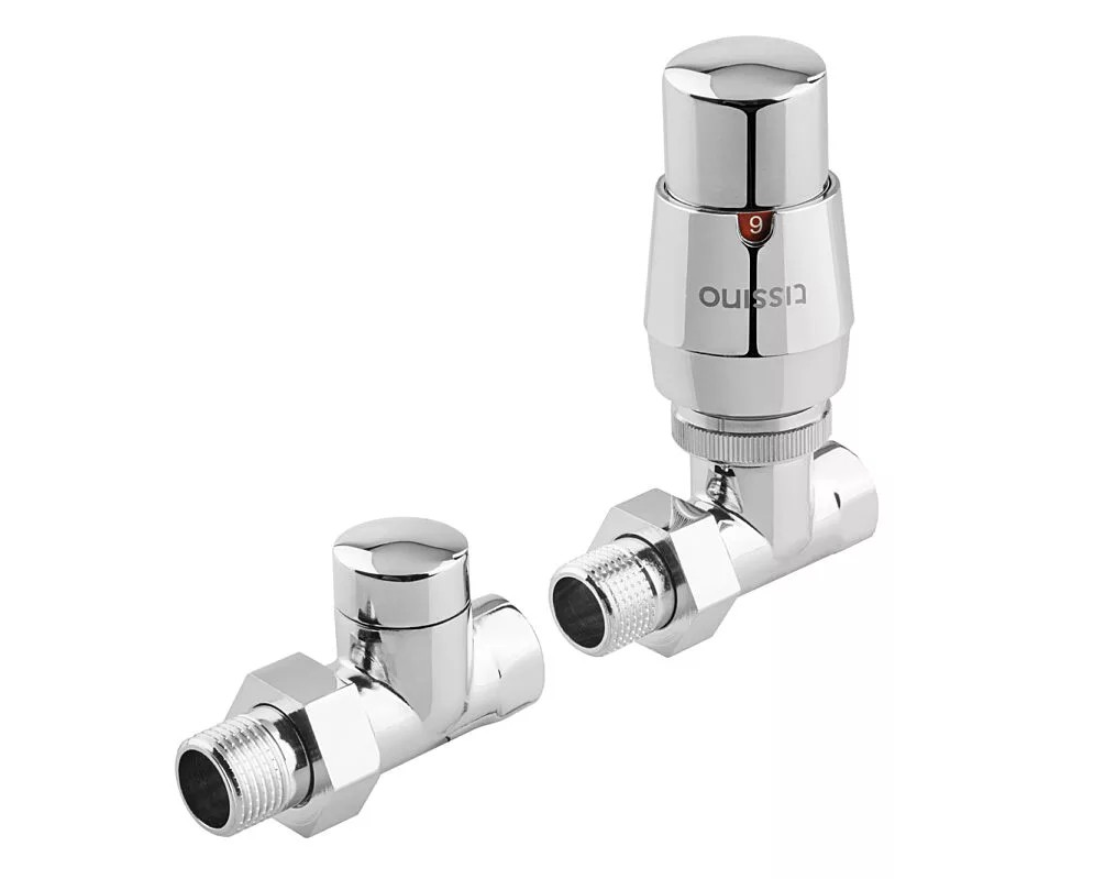 Tissino Straight Valves (Pair) with Thermostatic Head – Chrome