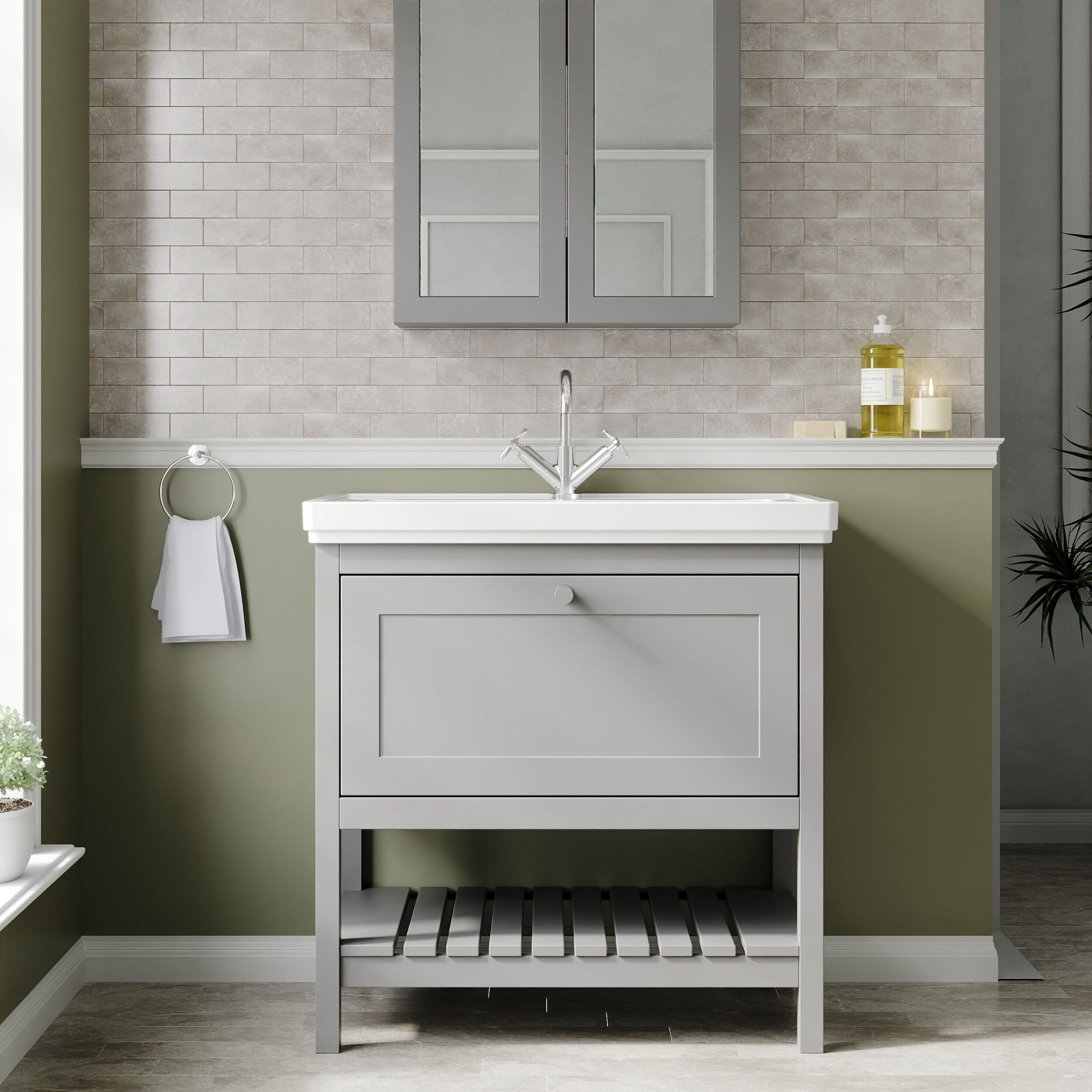 Old London Bexley 800mm 1 Drawer Floor Standing Vanity Unit & Basin – Cool Grey