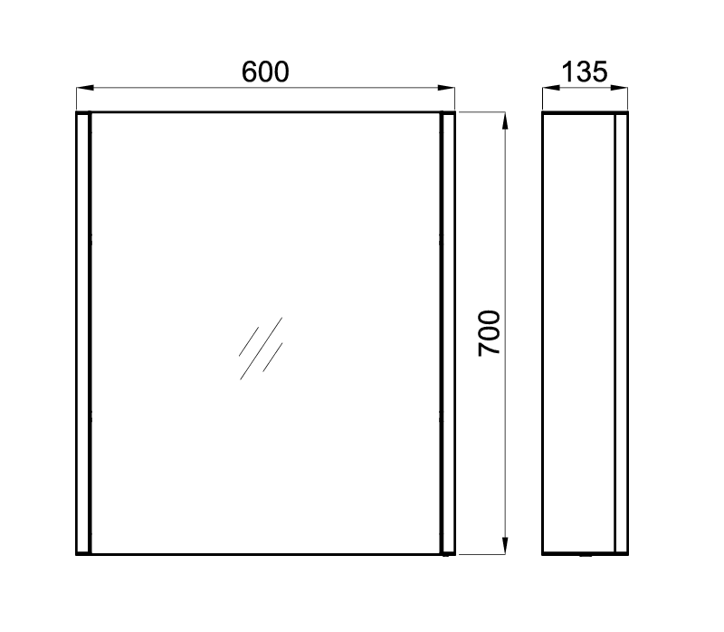 Porcelanosa Noken Smart Line Mirror Cabinet 60x70x13.5cm