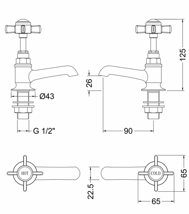 Nuie Beaumont Traditional Basin Taps – Brushed Brass