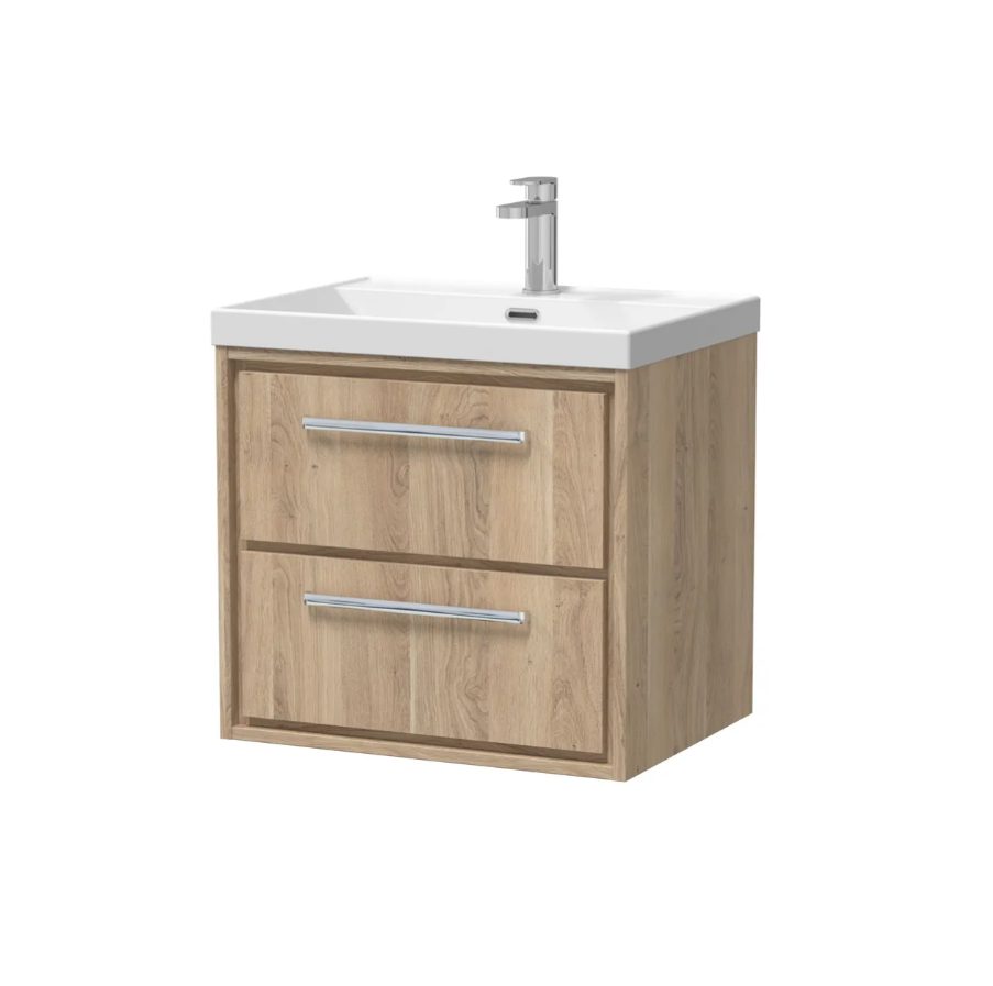 Hudson Reed Lille 600mm 2 Drawer Wall Hung Vanity Unit & Optional Basin – Bleached Oak