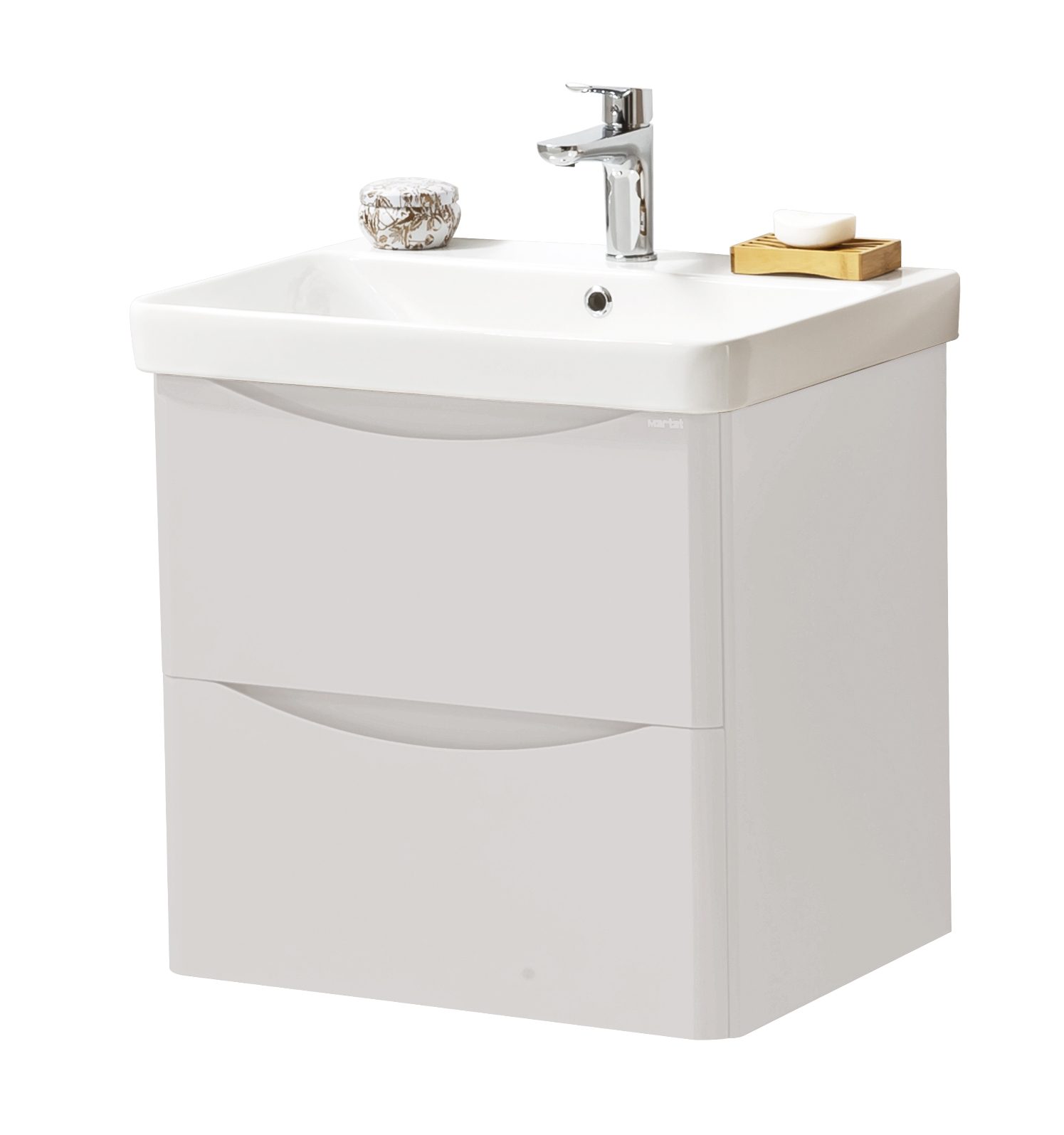 Arc 600mm 2 Drawer Wall Mounted Unit & Ceramic Basin – Cashmere