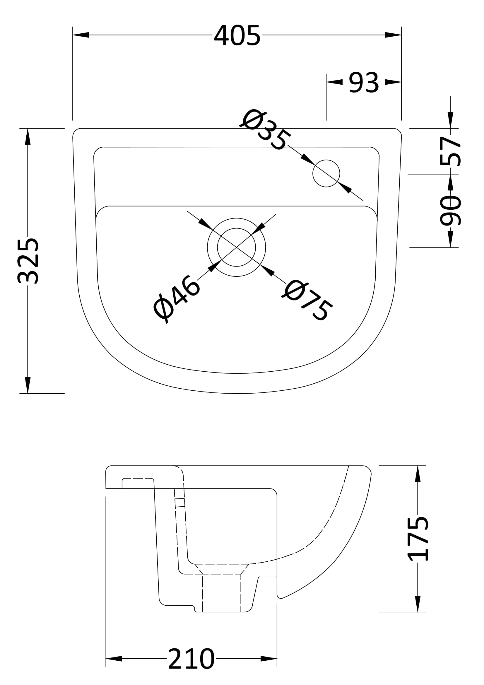 Nuie Oculus 400mm 1 Tap Hole Ceramic Semi-Recessed Basin