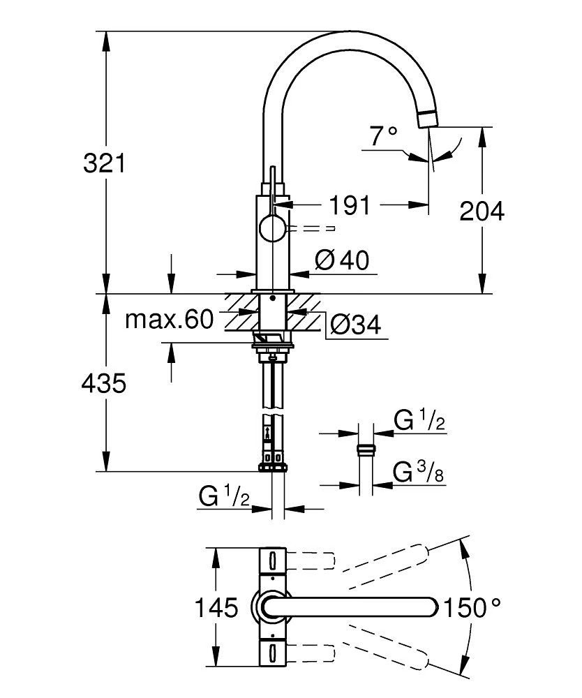 Grohe Eurosmart 2 Handle Sink Mixer – Matt Black