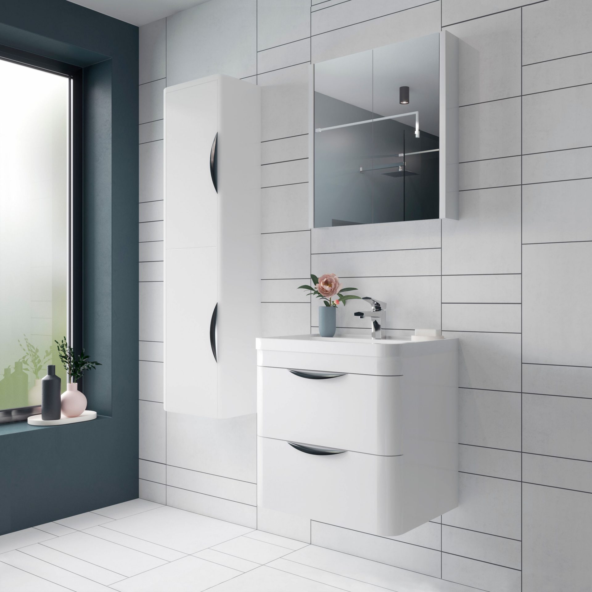 Nuie Parade 600mm 2 Drawer Wall Hung Vanity Unit & Ceramic Basin – Gloss White