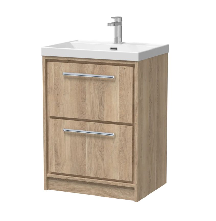 Hudson Reed Lille 600mm 2 Drawer Floor Standing Vanity Unit & Optional Basin – Bleached Oak