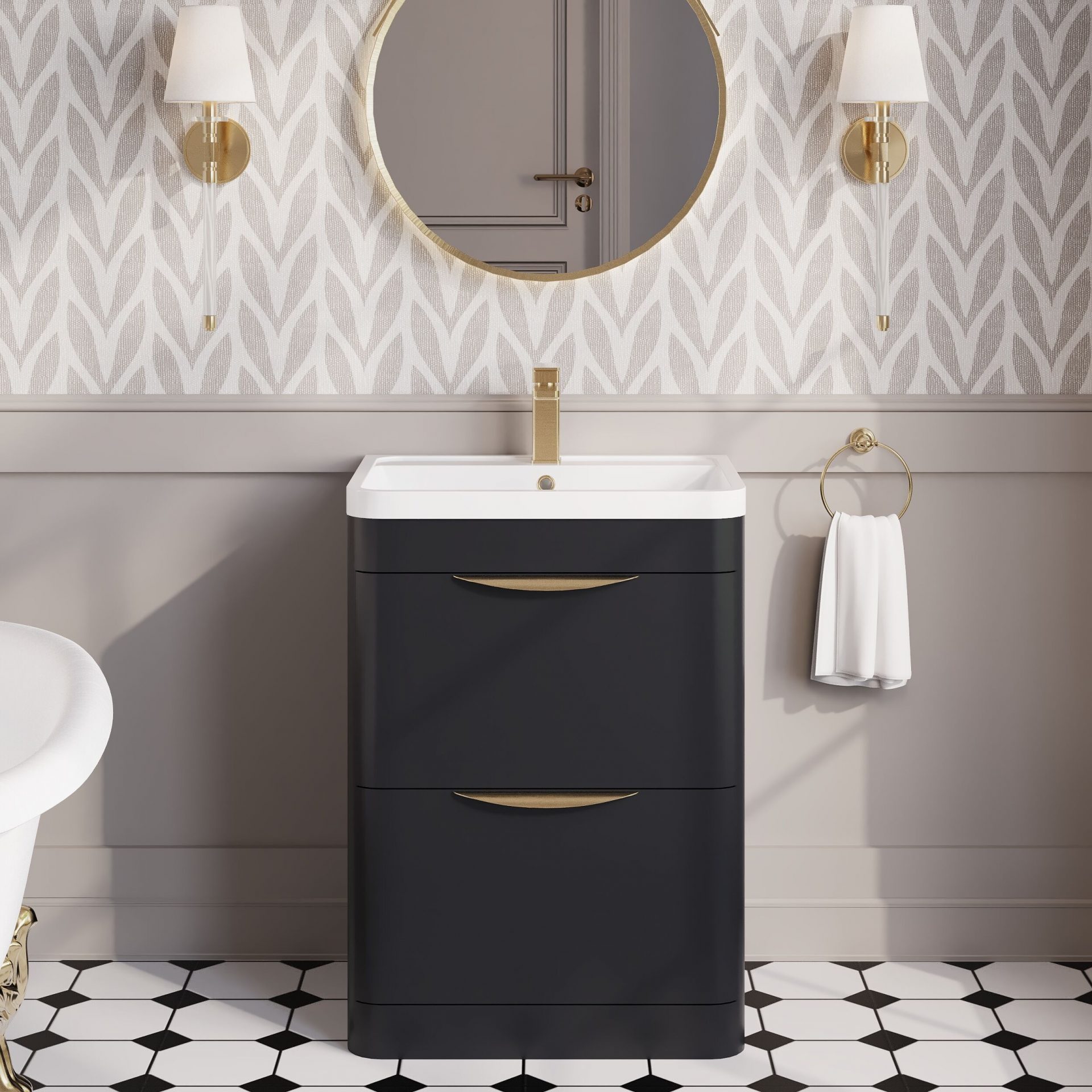 Nuie Parade 600mm 2 Drawer Floorstanding Vanity Unit & Polymarble Basin – Soft Black