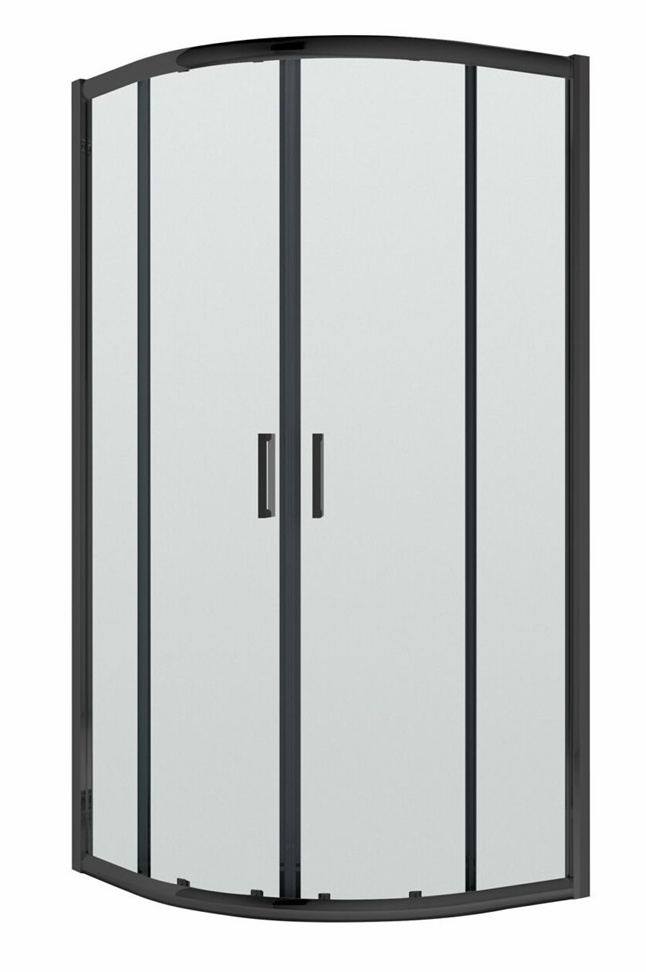 900mm Matt Black Quadrant Shower Enclosure With White Tray, Waste and Round Thermostatic Shower Kit