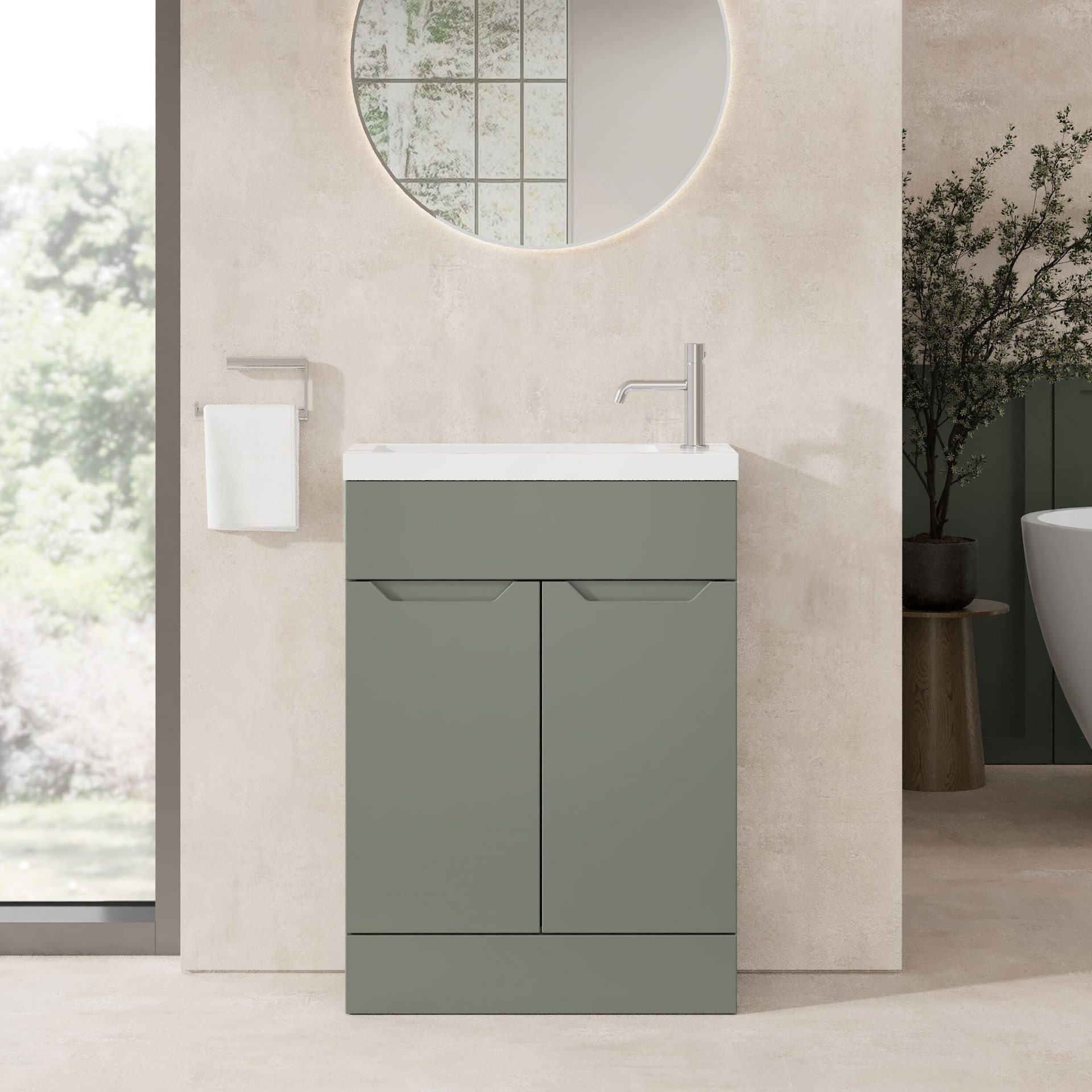 Nuie Lux Loave 600mm 2 Door Slim Floorstanding Unit – Fern Green