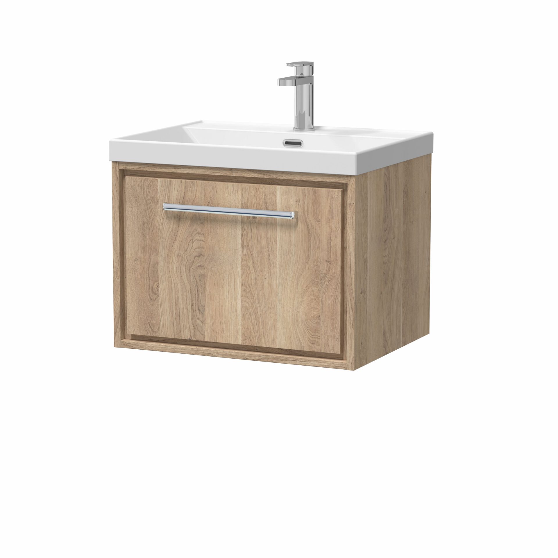 Hudson Reed Lille 600mm 1 Drawer Wall Hung Vanity Unit & Thin-Edge Basin – Bleached Oak