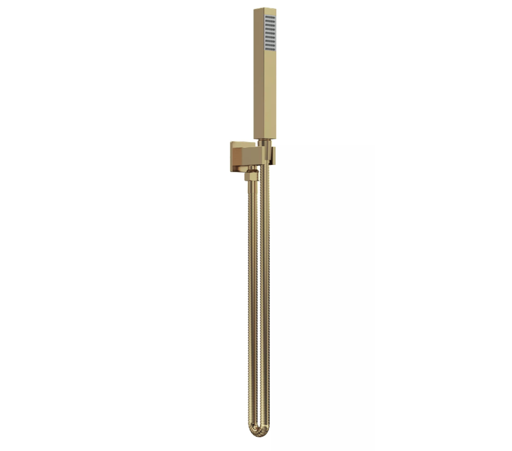 Nuie Lux Square Shower Handset with Outlet Elbow, Parking Bracket & Flex – Brushed Brass