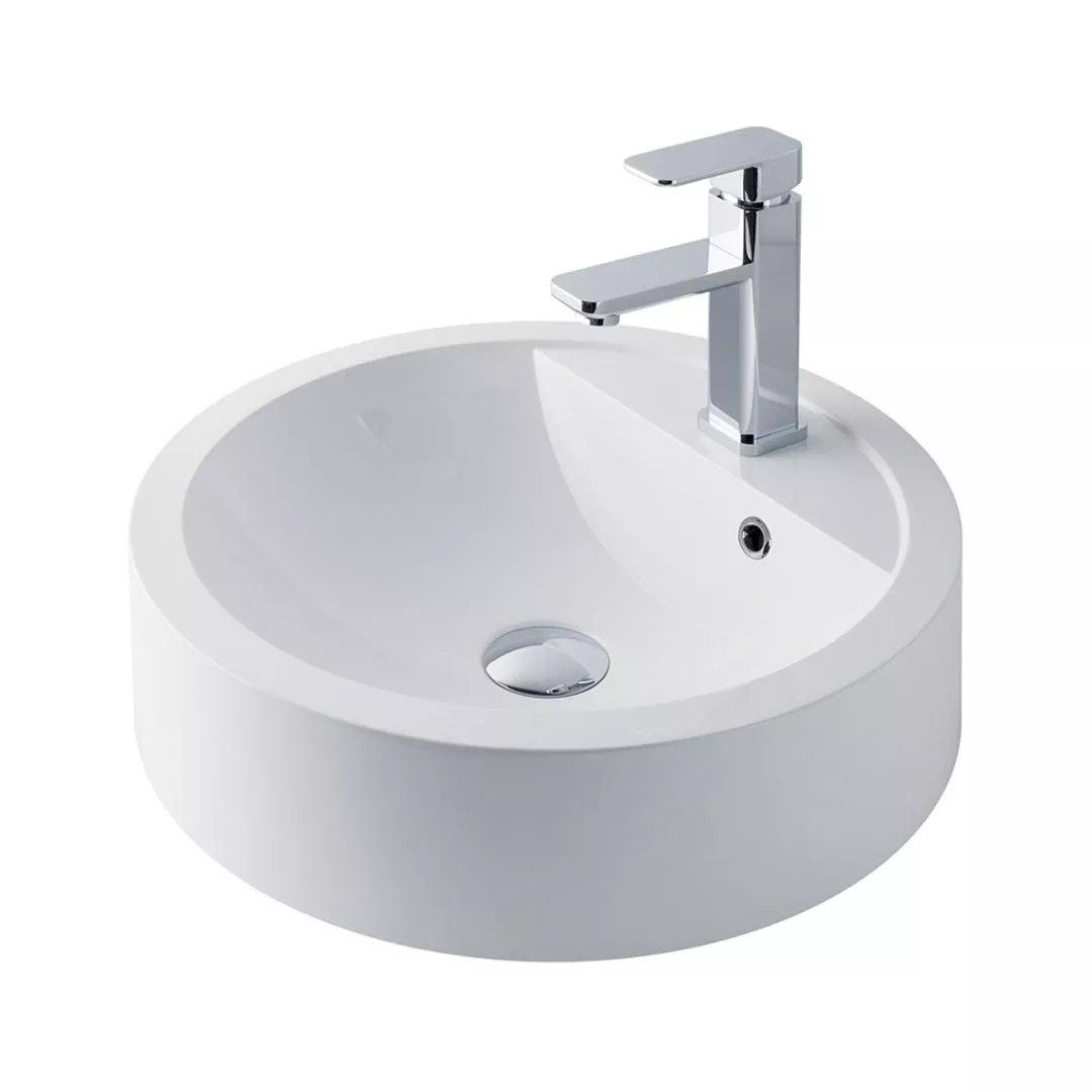 Eastbrook Renata 400x430mm Cast Marble Sit On Basin with Overflow – White