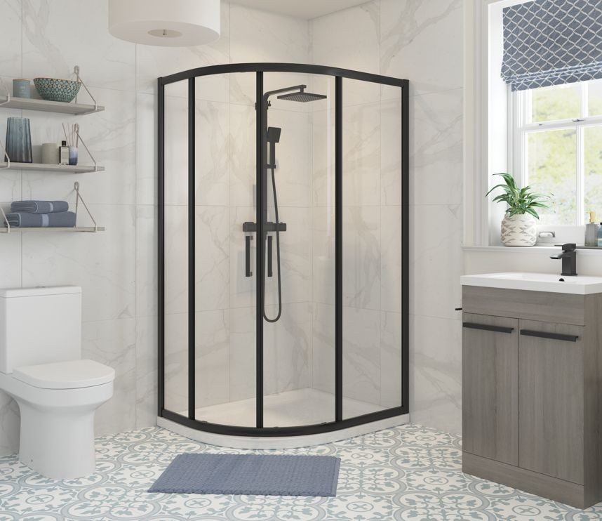 MyBathrooms Optimum Original 2 Door Offset Quadrant Shower Enclosure – Matt Black