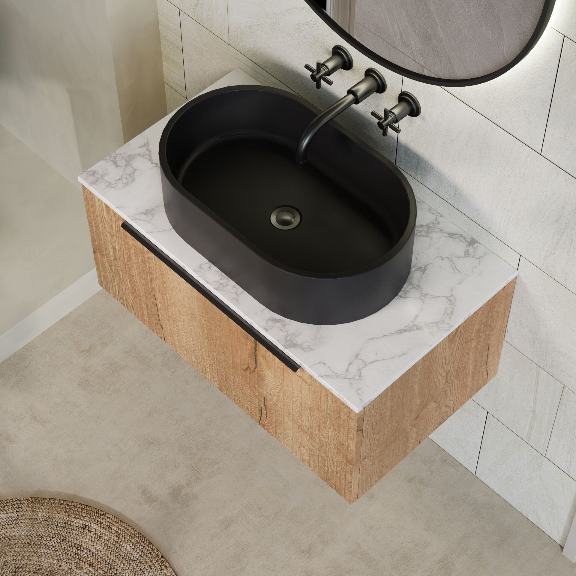 Nuie Lux Flume 800mm 1 Drawer Wall Hung Vanity Unit – Autumn Oak