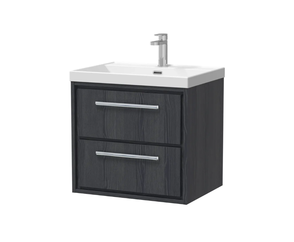 Hudson Reed Lille 600mm 2 Drawer Wall Hung Vanity Unit & Optional Basin – Graphite Grey