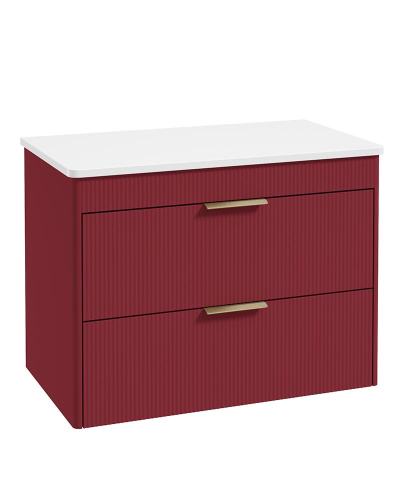 Sonas Reed 800mm 2 Drawer Countertop Wall Hung Unit with Optional Basin – Matt Ruby Fern