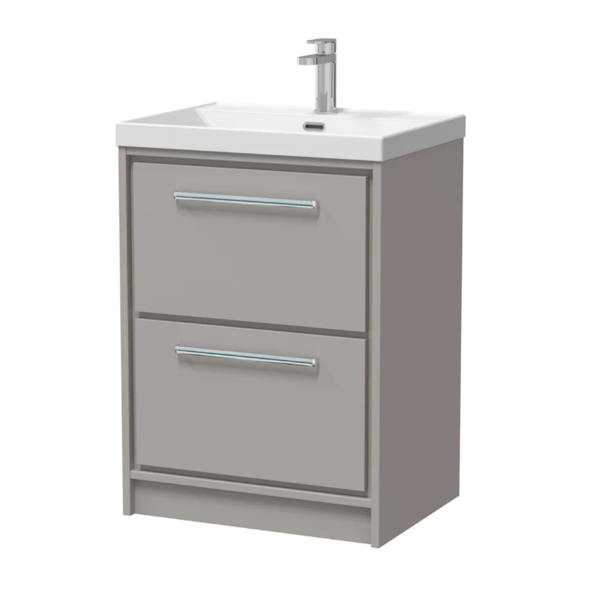 Hudson Reed Lille 600mm 2 Drawer Floor Standing Vanity Unit & Optional Basin – Pebble Grey
