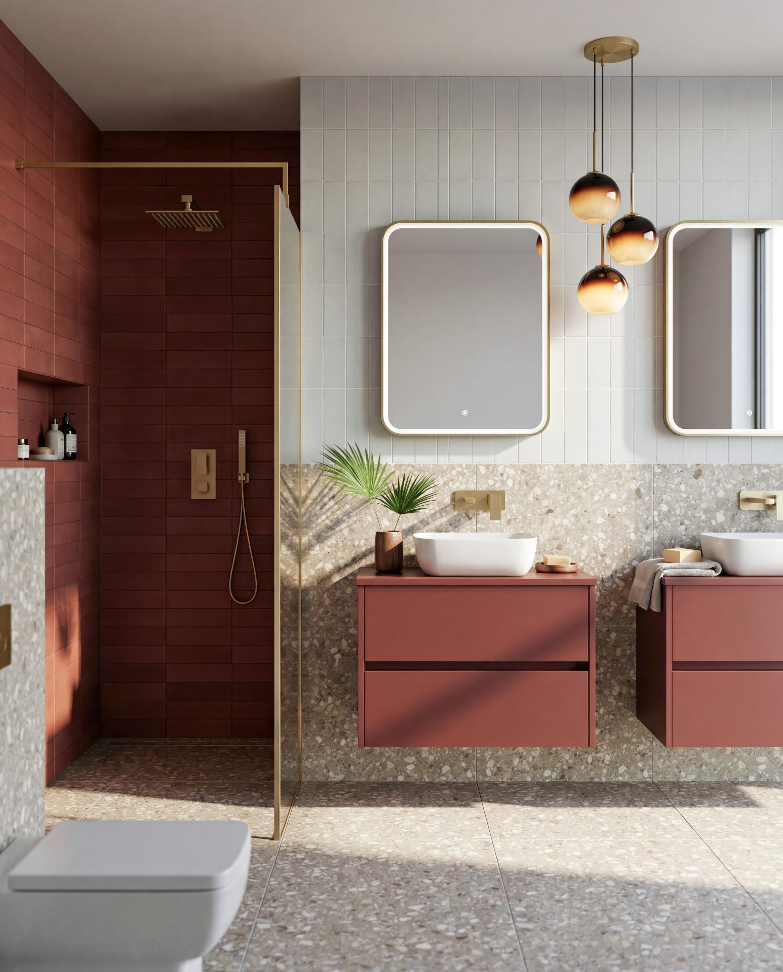 Nuie Havana 800mm 2 Drawer Wall Hung Unit & Mid-Edge Basin – Smoked Red