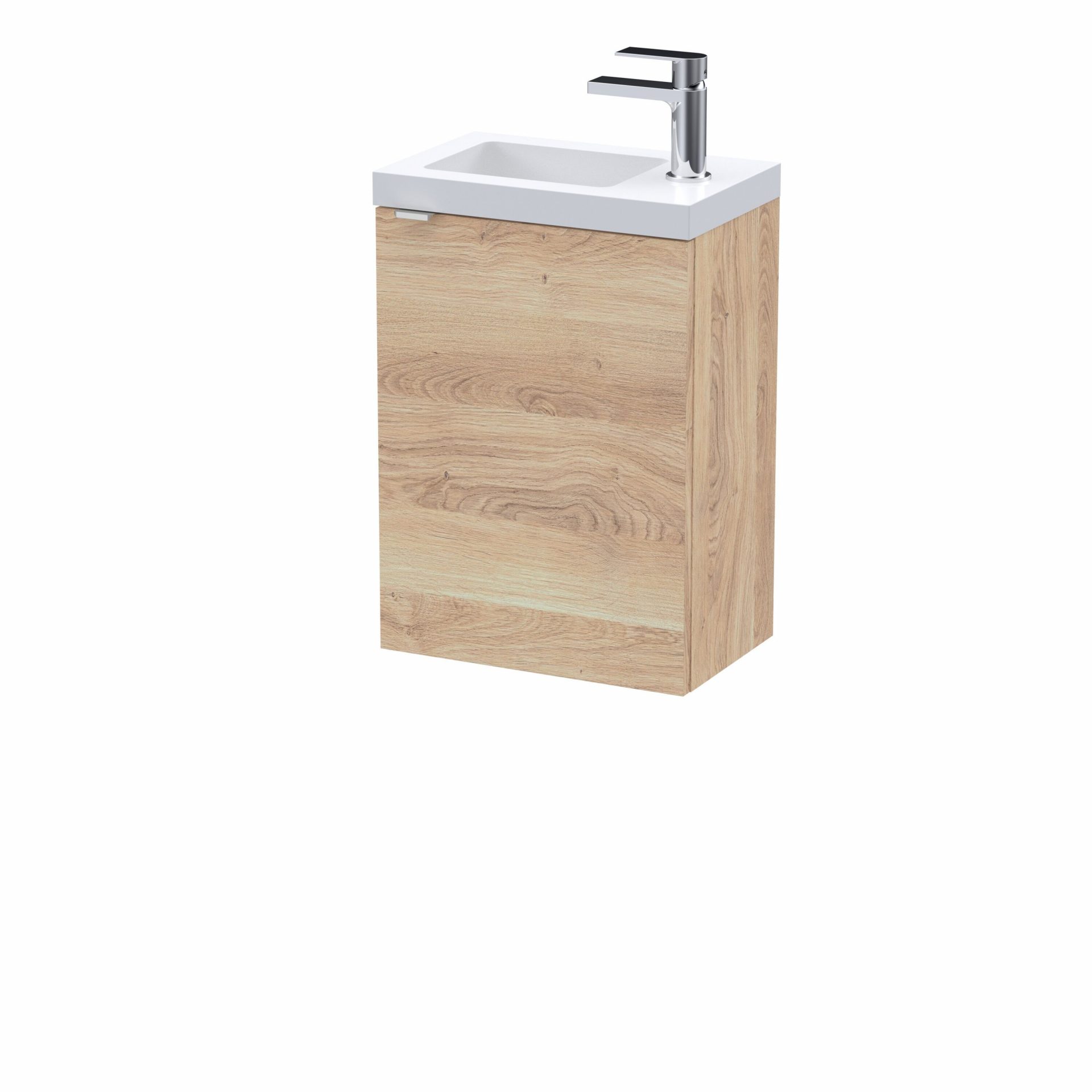 Hudson Reed Fusion Slimline 400mm 1 Door Wall Hung Vanity Unit & Basin – Bleached Oak