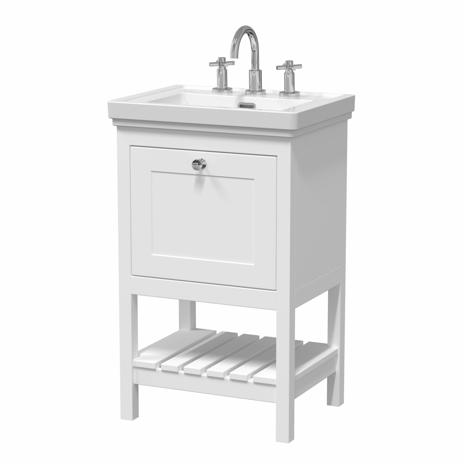 Old London Bexley 500mm 1 Drawer Floor Standing Vanity Unit & Basin – Pure White