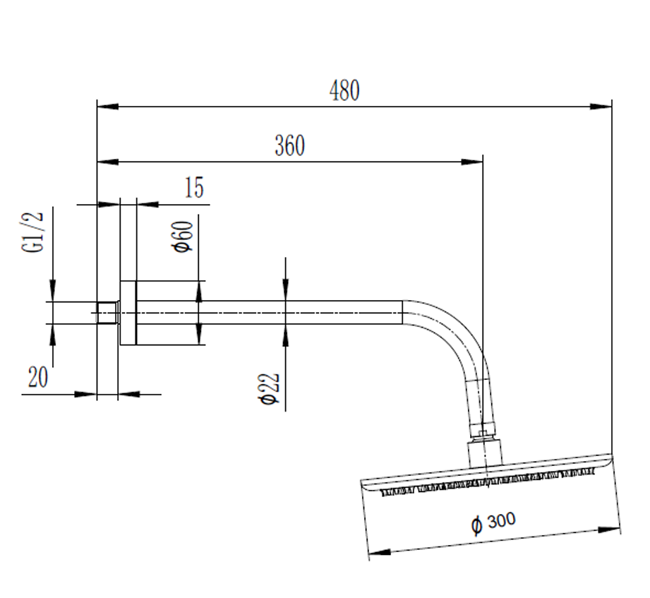 Scudo Round Shower Arm & Head 300mm – Brushed Nickel