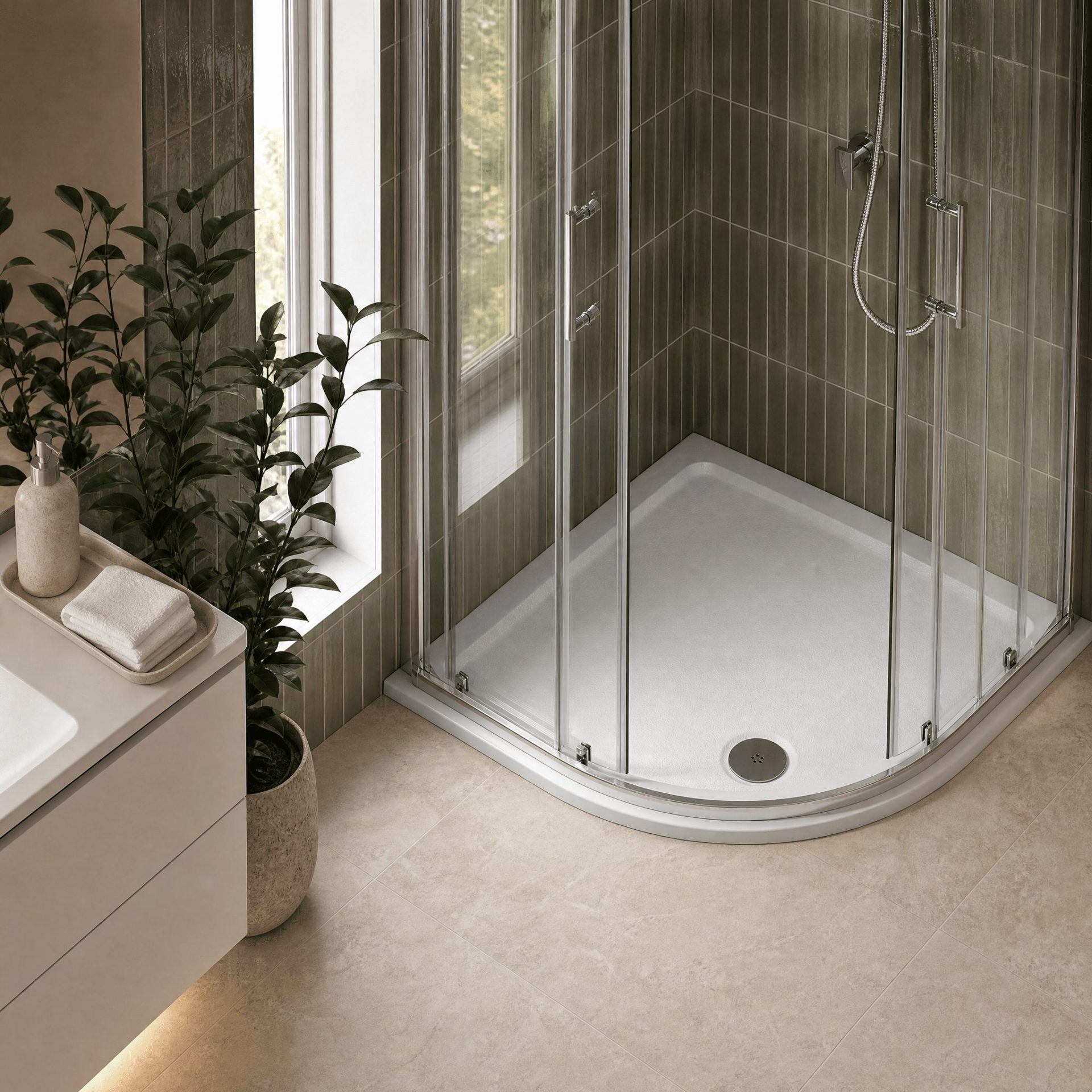 Nuie 40mm Slip Resistant Slimline Quadrant Shower Tray – Matt White
