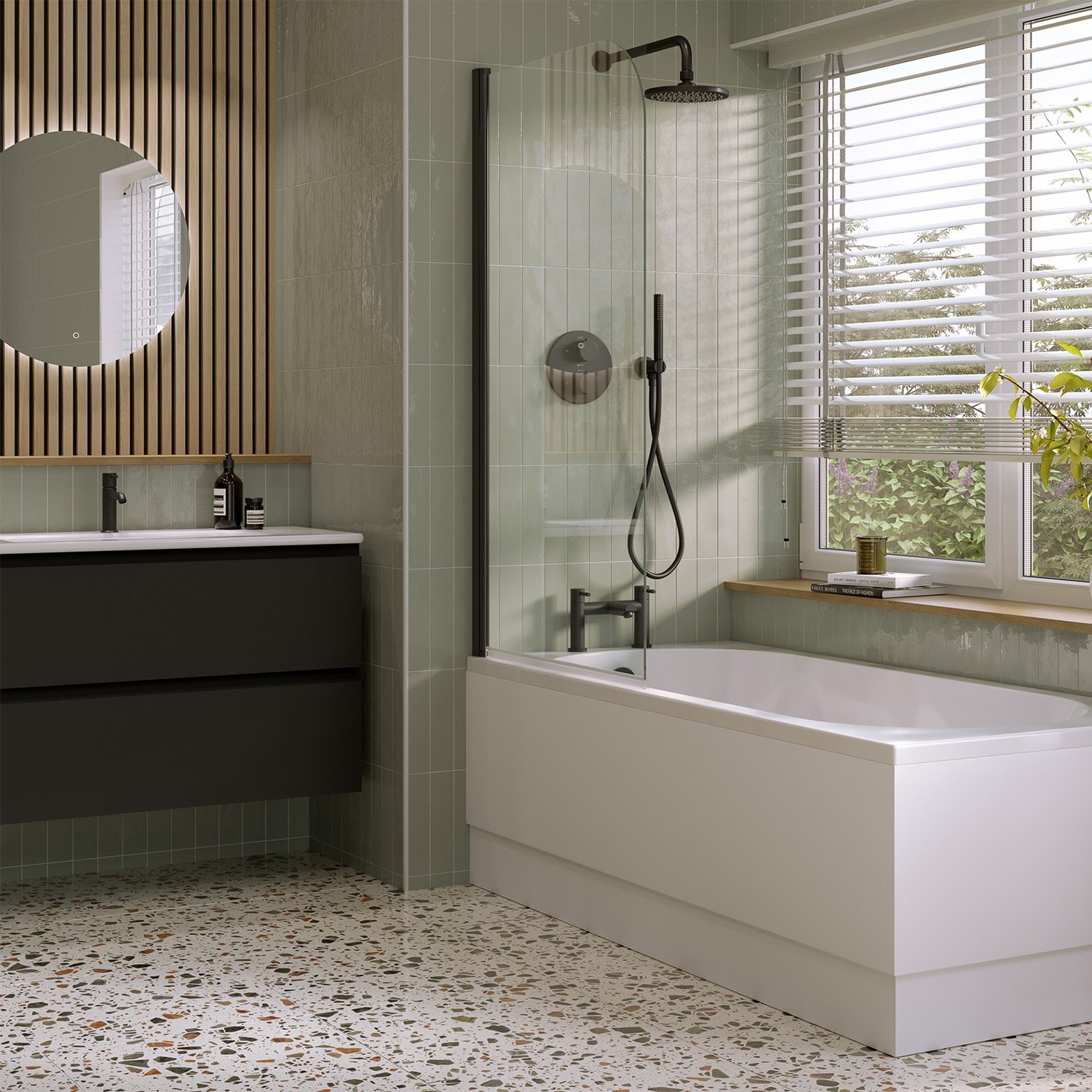 Aqua Arch 6mm Bath Screen 800x1400mm – Matt Black