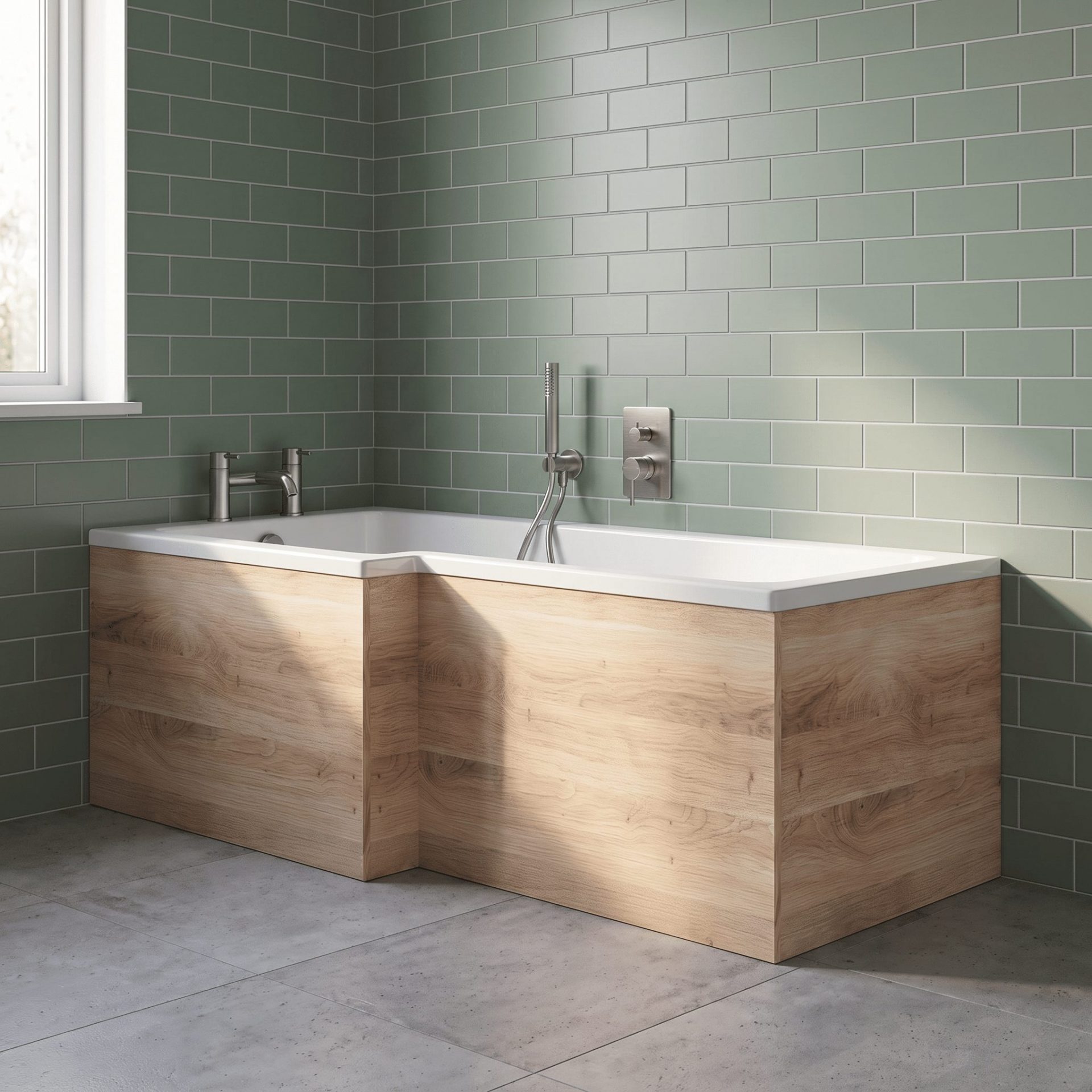 Hudson Reed 1700mm L-Shaped MDF Shower Bath Front Panel – Bleached Oak