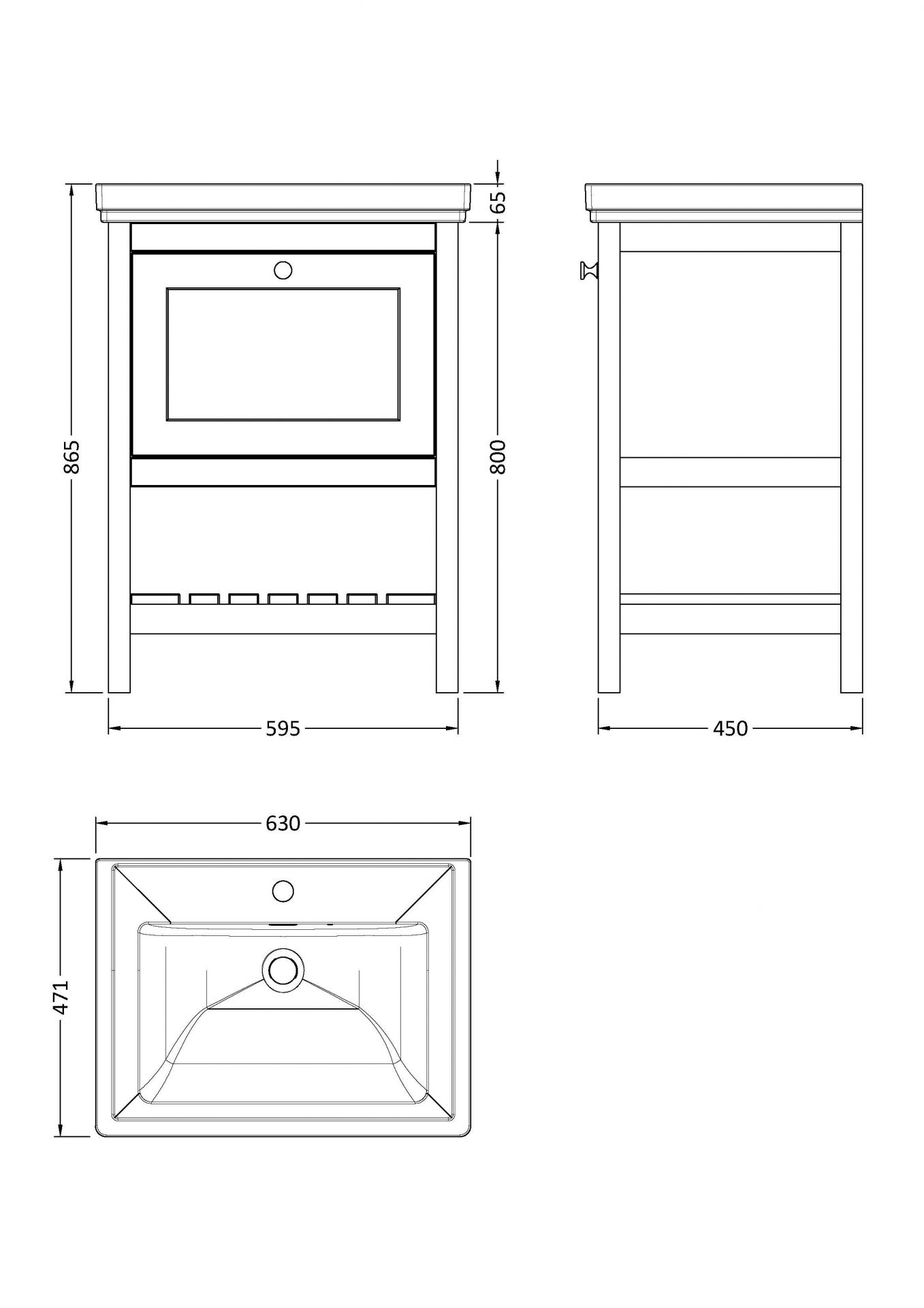 Old London Bexley 600mm 1 Drawer Floor Standing Vanity Unit & Basin – Pure White