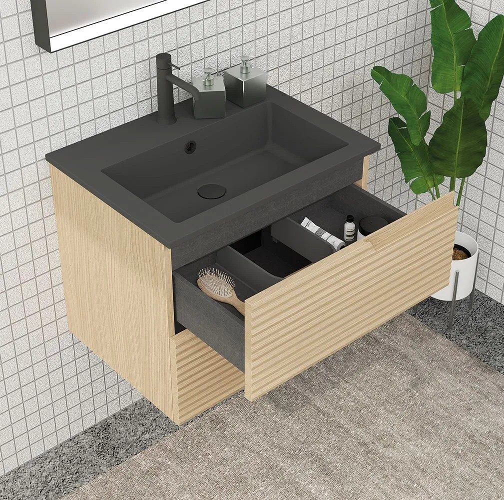 Qualitex Civetta 600mm 2 Drawer Wall Hung Unit & Basin – Light Oak